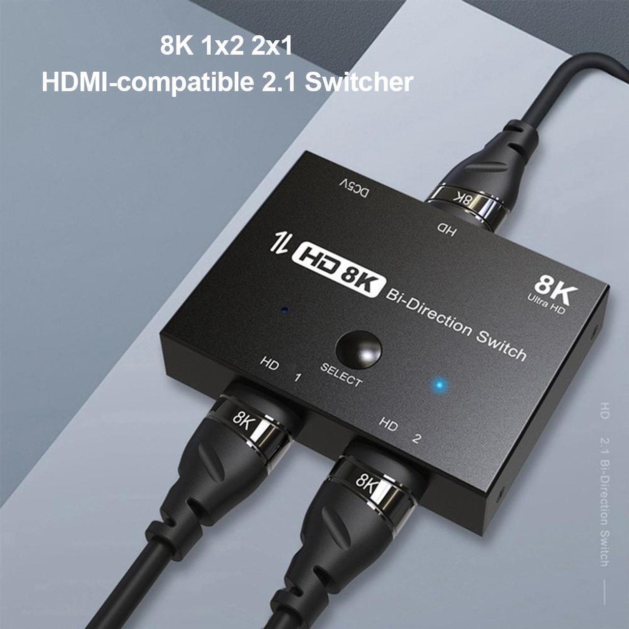 Switcher HDMI-compatible 2.1 Bi-Direction 2 in 1 out, 1 in 2 Out Ultra speed 48Gbps 8K@60Hz 4K@120Hz Switch adapter With switch button For HDTV Projector