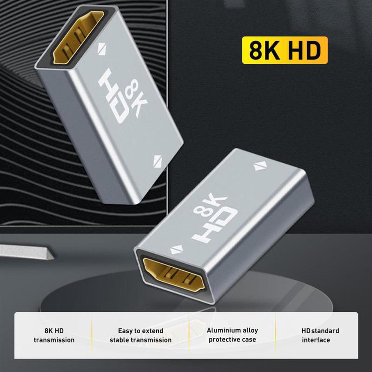 2-Pack HDMI-compatible Extender 8K HD 2.1 Aluminum Alloy Female to Female Connector Cable Extension Adapter Coupler for PS5/4 TV Switch