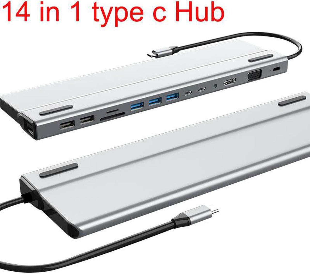 USB C Hub, Multiport Adapter USB C Dongle for MacBook Pro, 14 in 1 USB C to HDMI Adapter with Ethernet VGA PD Port USB 3.0/2.0 SD/TF Card Reader and 3.5mm Audio for Type C Laptops and More