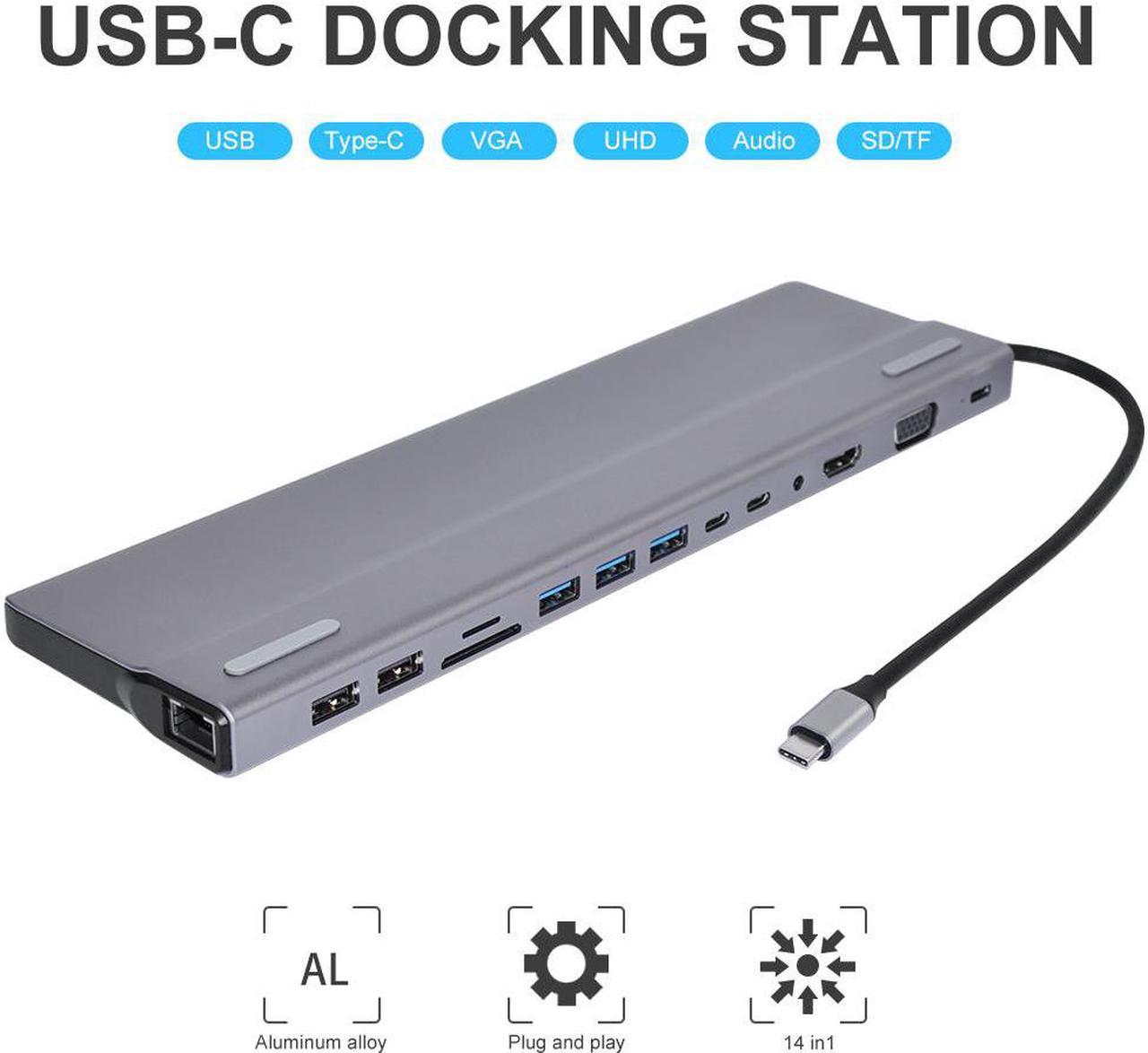 USB C Hub, 14 In 1 USB C to HDMI Adapter with Ethernet, 4K HDMI, 1080P VGA, 3 USB 3.0,2 USB 2.0,2 USB-C, 2 SD/TF Card Reader,87W Pd Charging,3.5mm Jack hole  Compatible for MacBook Pro, Chromebook