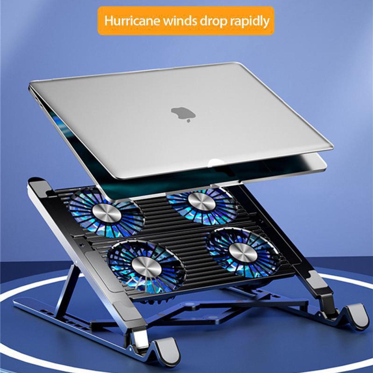 Notebook Stand Mount, Foldable Portable Computer Riser with Foldable Desktop Laptop Tablet Holder with 4 High-speed Fan Compatible with MacBook Air Pro, All 11-17.3 Inches Tablet or Laptop Notebook