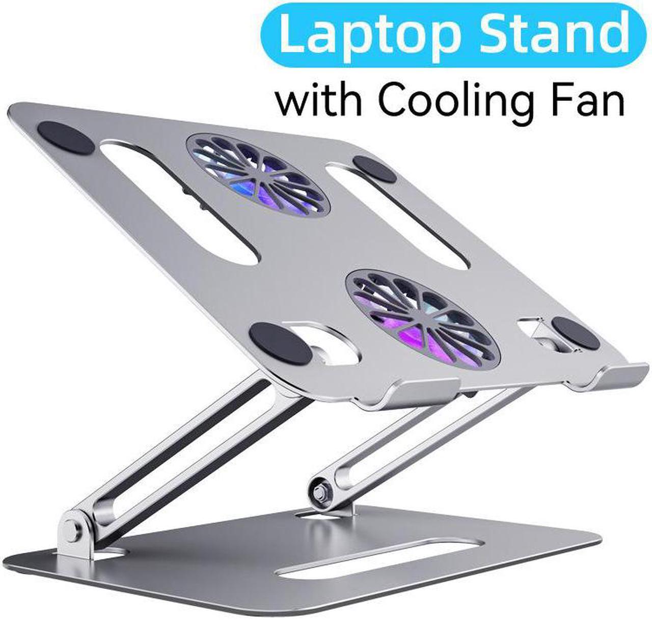 Aluminum Foldable Laptop Tablet Stand with Dual High-speed Fan, Ergonomic Adjustable Computer Stand, Riser Holder Notebook Stand Compatible with All 11-17.3 Inches Tablet or Laptop Notebook Dell, HP