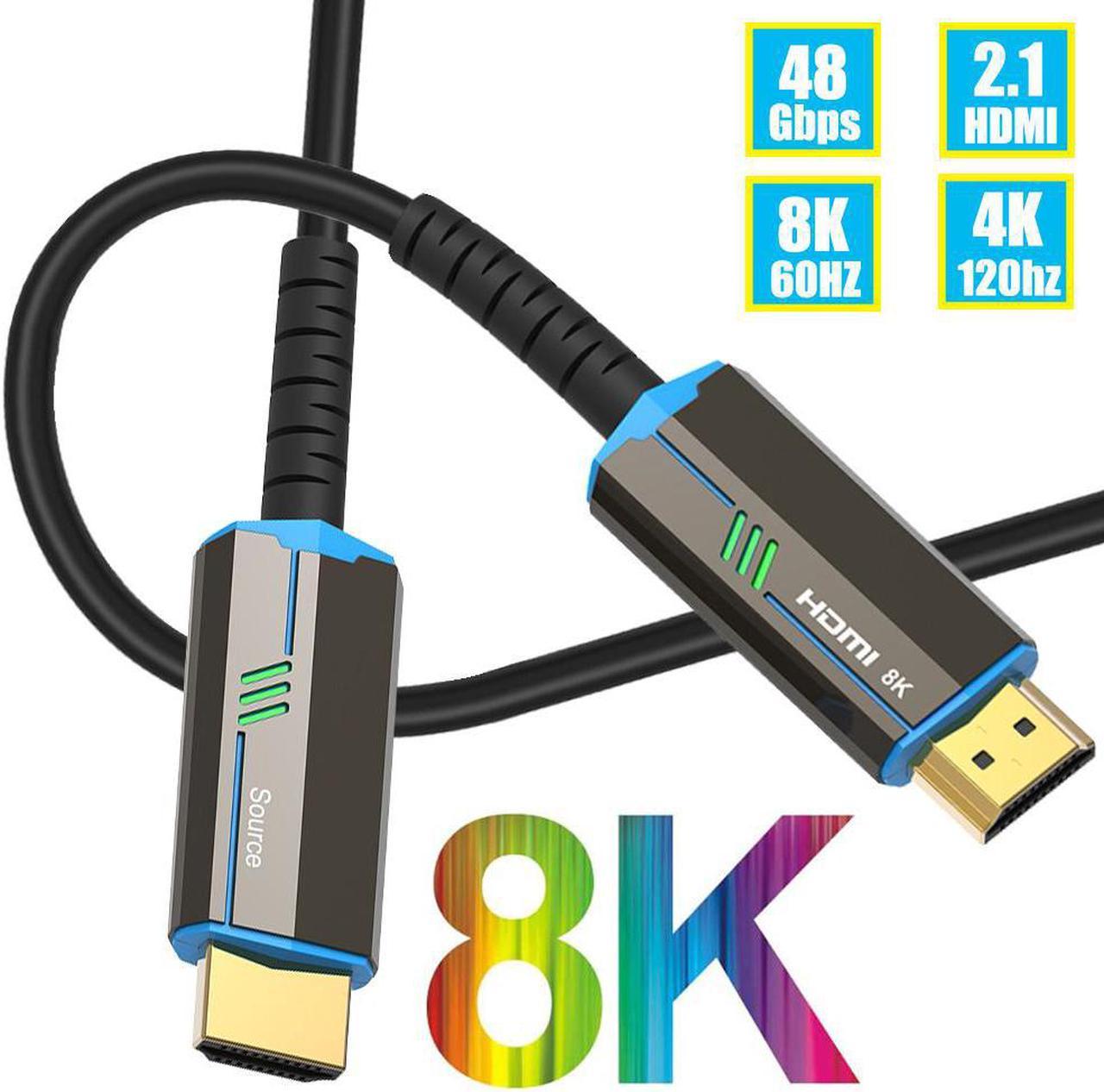 HDMI Fiber Optic Cable 30 feet 8K Fiber HDMI Cable Supports 8K@60Hz, 4:4:4/4:2:2/4:2:0, HDR, Dolby Vision, HDCP2.2, ARC, 3D, High Speed 48Gbps, Slim and Flexible Long HDMI Fiber Optic Cable