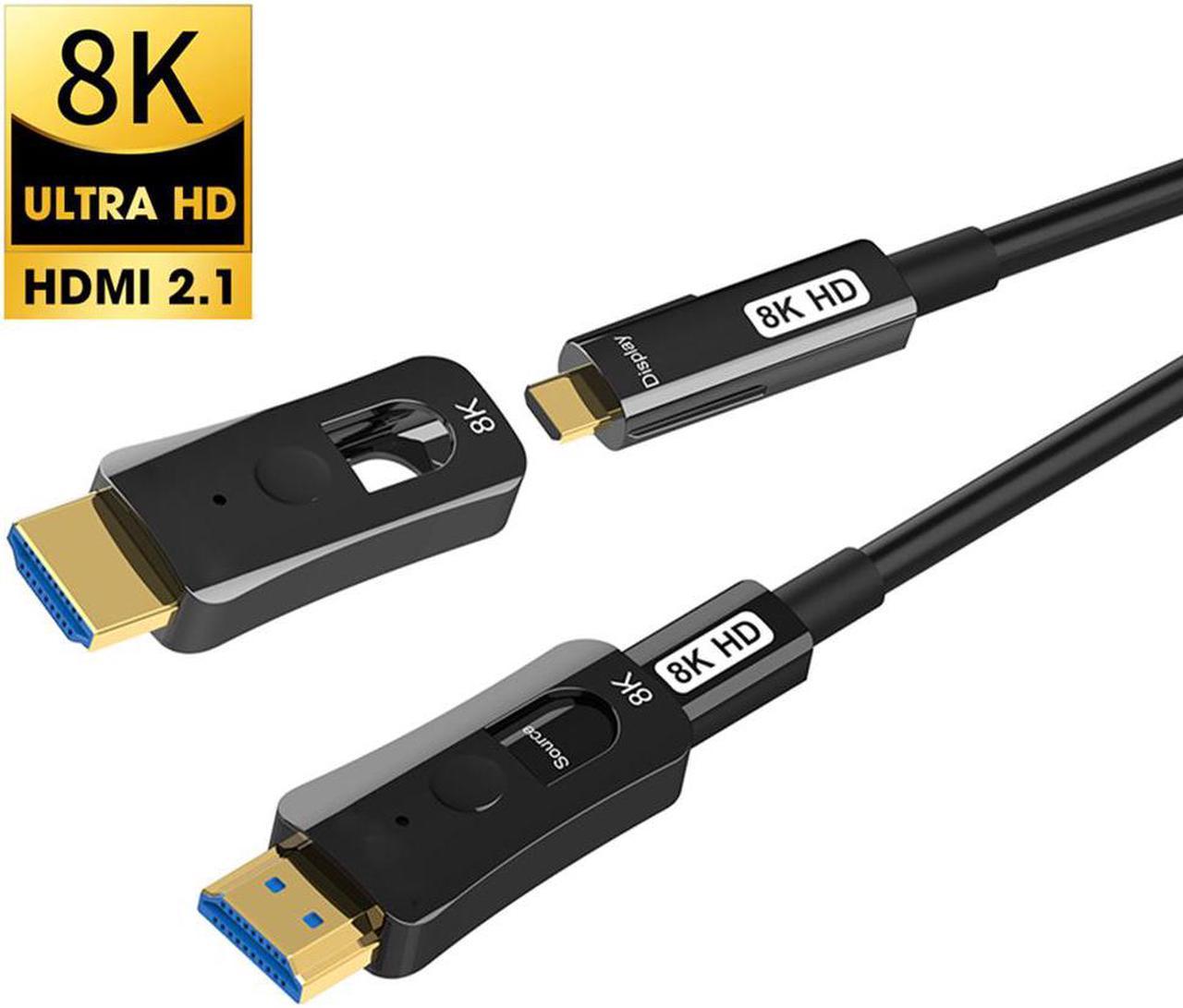 8K Fiber Optic Detachable HDMI In-wall Cable 100ft - Long Micro HDMI 2.1 48Gbps High Speed HDMI Cord 4K@120Hz 8K@60Hz HDR, HDR10, HDCP 2.2, eARC 3D Compatible with Roku TV, HDTV and More