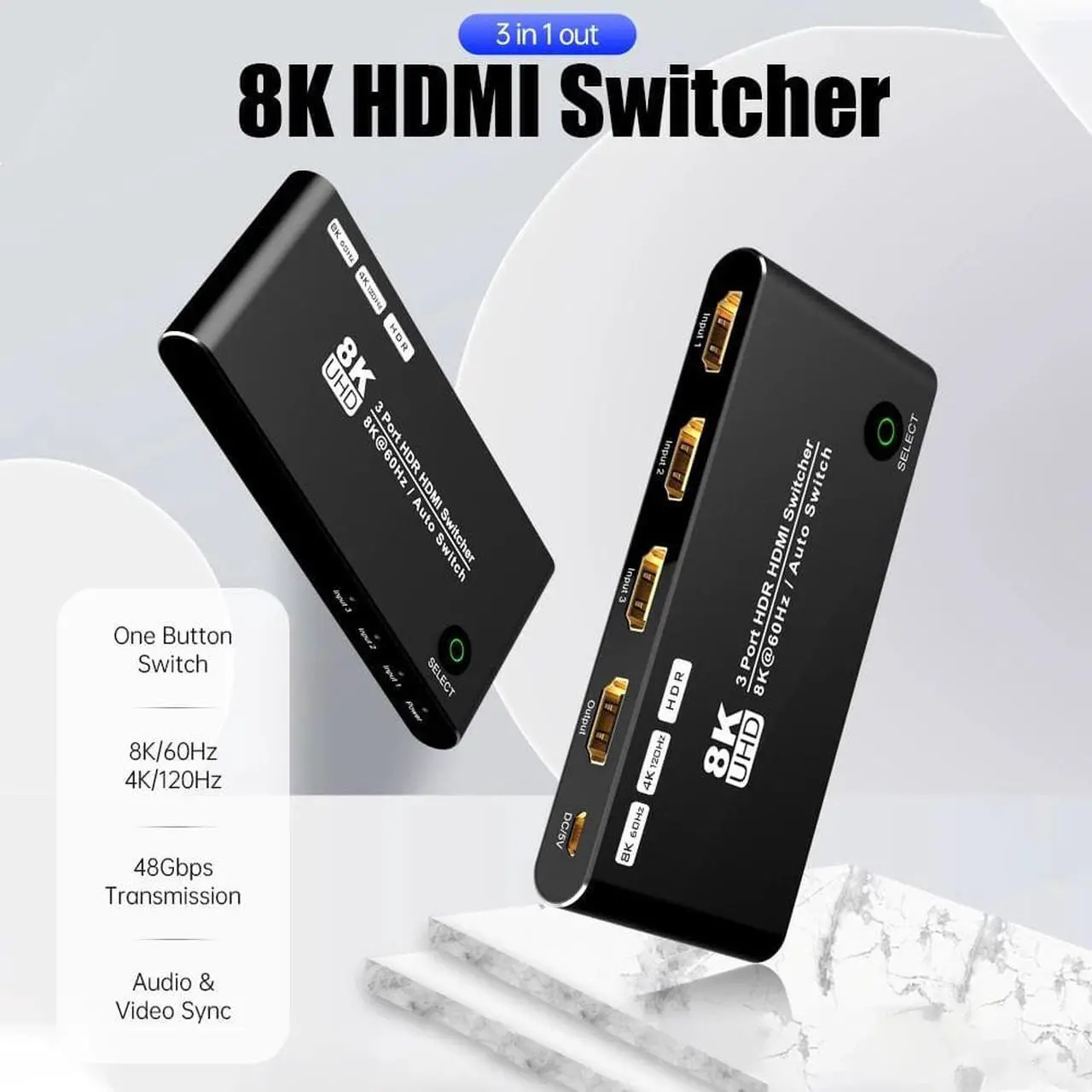 Alt view image 3 of 7 - ESTONE HDMI 2.1 Ultra 8K HD 3in 1out Switcher ,8K@60Hz 4K@120Hz High Speed 48Gbps Switcher Converter Compatible with Xbox X PS5
