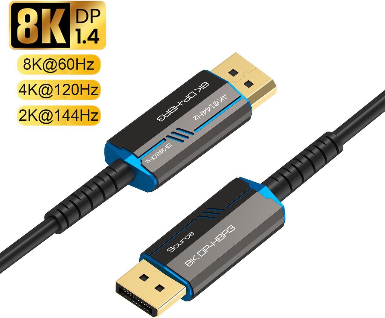 DP Fiber Cable 16ft, ESTONE Displayport Fiber Optic Cable High Speed 32.4 Gbps 8K@60Hz 4K@165Hz 2K@144Hz DP1.4, Fiber DP to DP Cable Slim and Flexible, Gold Plated Connector, Displayport Fiber Cable