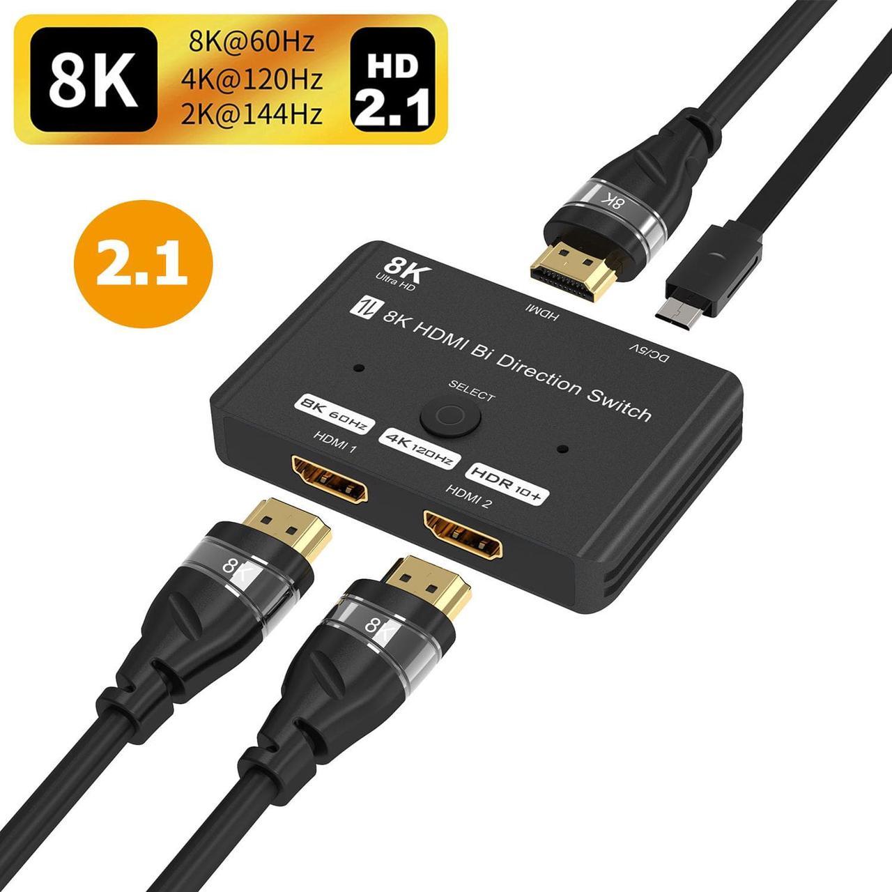 8K HDMI Switcher,ESTONE 4K 120hz HDR Aluminum Bi-Directional Switch Splitter 2 in 1 Out or 1 in 2 Out, Support High Speed 48Gbps 8K@60Hz, for PS5, Xbox Series X , Apple TV, Samsung TV LG TV