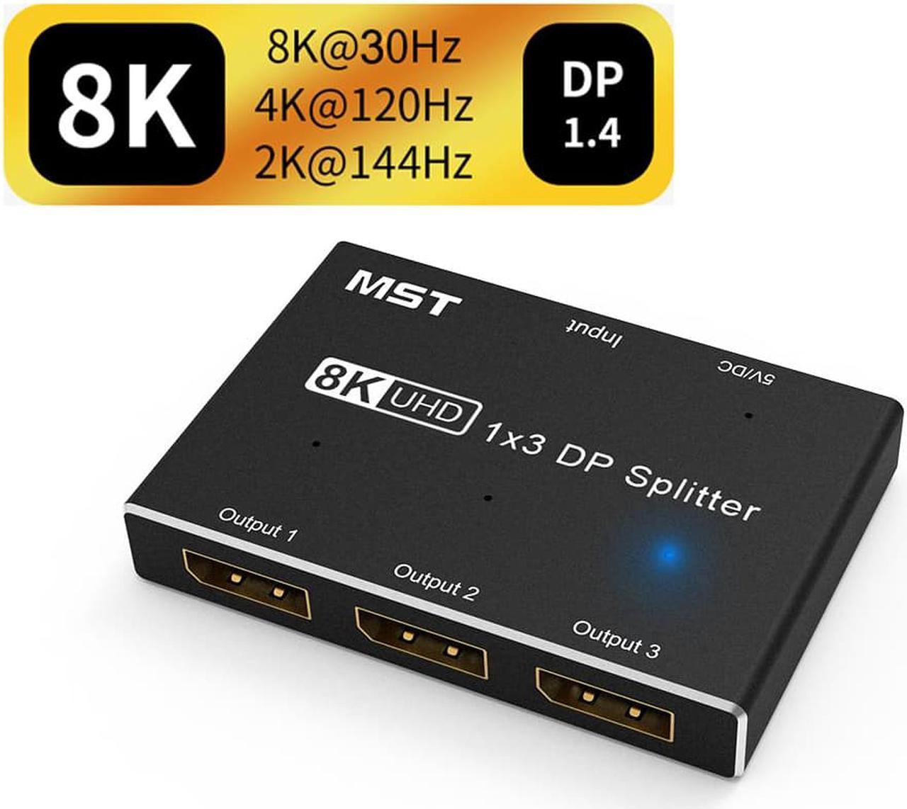 ESTONE 3 Port DisplayPort 8K DP 1.4 Switch Direction 1 IN 3 OUT 8K@30Hz 4K@120Hz Splitter Converter for Multiple Source and displays.