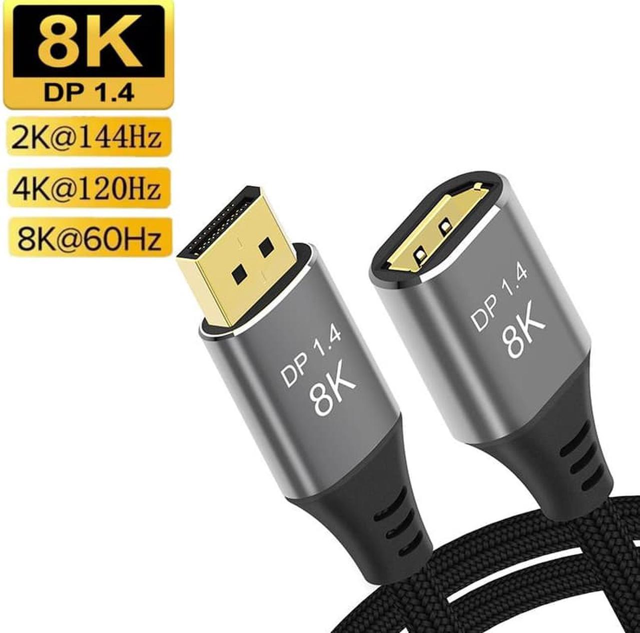 VESA Certified DisplayPort Extension Cable 1.4,ESTONE 8K DP Cable 3.3ft (8K@60Hz, 4K@144Hz, 2K@240Hz)HBR3 Support 32.4Gbps, HDR, HDCP 2.2, FreeSync G-Sync, Braided Display Port for Gaming Monitor