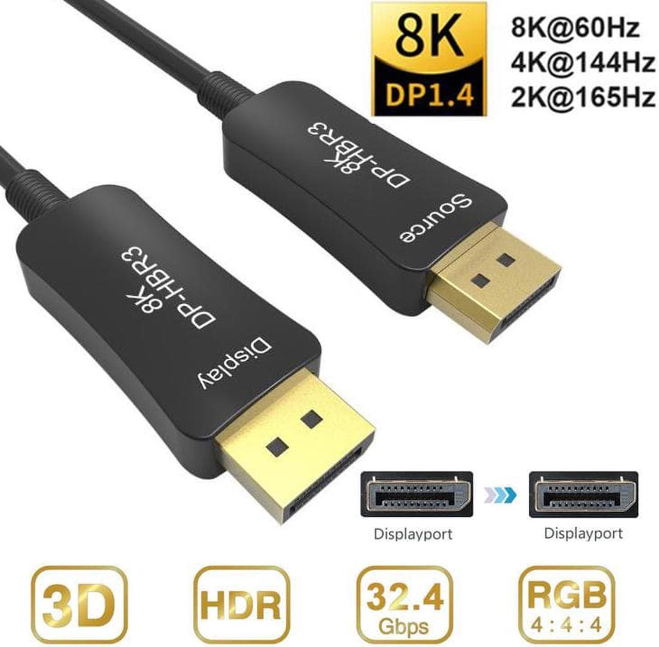 16FT Fiber 8K 4K DisplayPort Cable( In Wall ), ESTONE DP 1.4 HBR3 8K@60Hz 4K@144Hz High Speed 32.4Gbps Optical Fiber Slim and Flexible DP to DP Cable