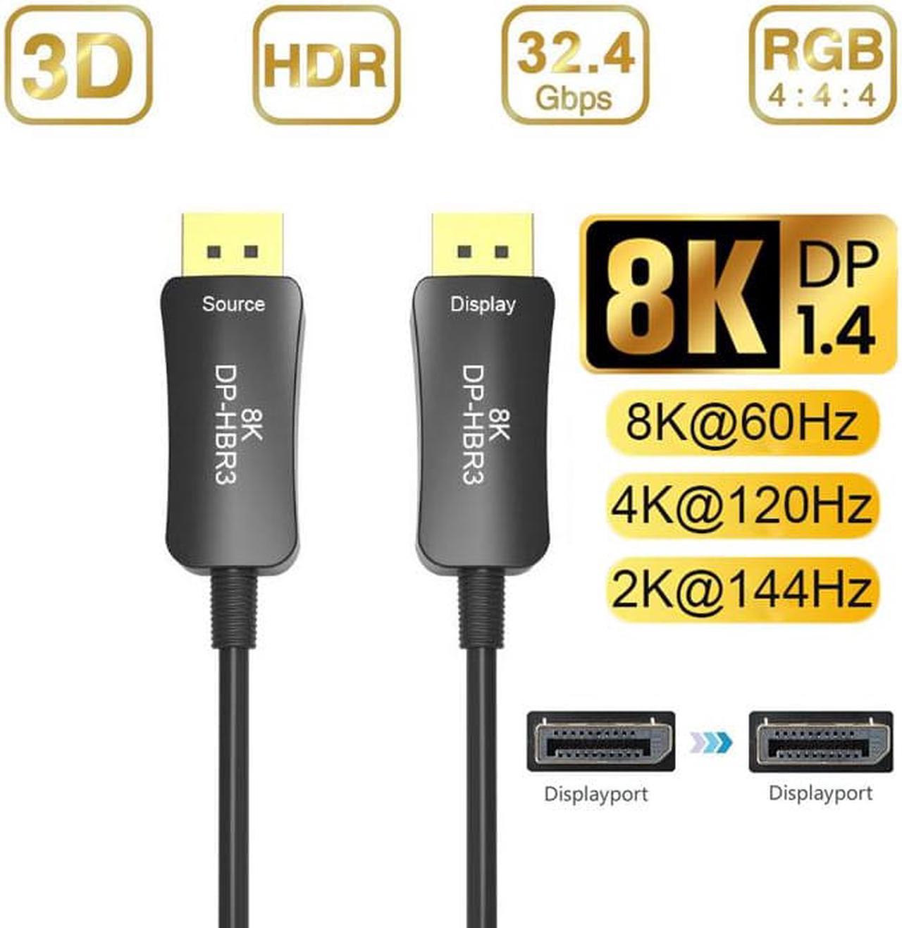 In Wall DP Fiber Optic Cable 16ft, ESTONE 8K Fiber Displayport Cable Support HBR3, DSC 1.2, HDR10, 32.4Gbps, 8K@60Hz, 4K@144Hz, Thin and Slim Fiber DP1.4 Cable