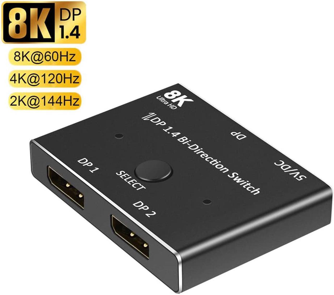 ESTONE DP 1.4 DisplayPort 8K Converter Switcher Adapter Bidirectional Splitter DP for PC/Monitor Support Support 8k@60Hz /5K@60Hz/ 4K@120Hz  for Computer Monitor Projector TV