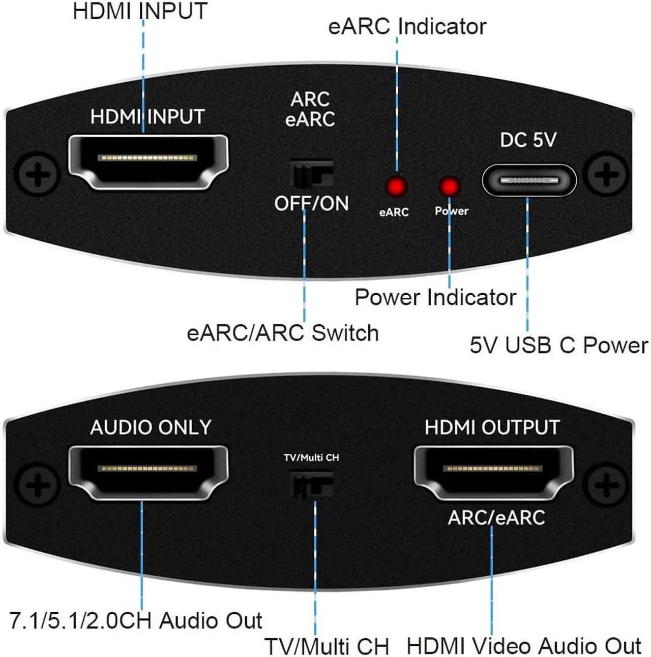 Alt view image 2 of 7 - ESTONE 4K 60Hz HDMI eARC Audio Extractor Splitter, HDMI to HDMI + 7.1Ch HDMI Audio, Support HDMI 2.0 HDCP 2.2, LPCM7.1 HDR10+ DobIy Vision for PS5 Soundbar Blu-Ray Player