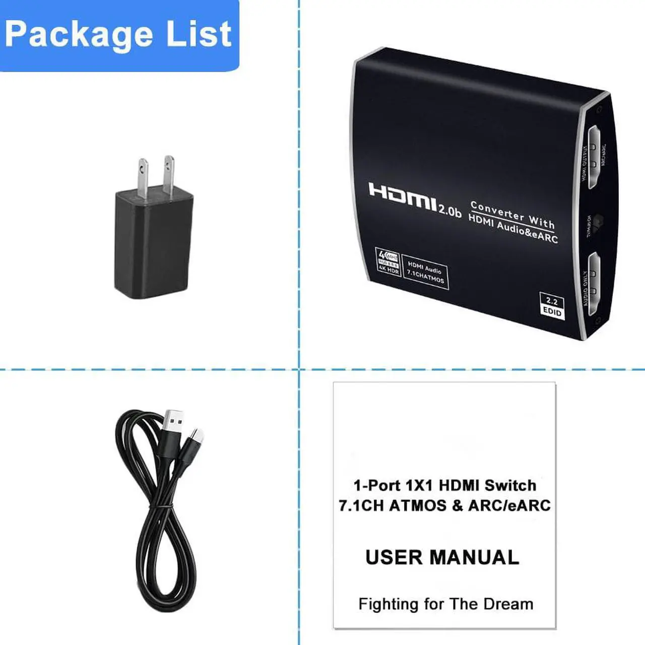 Alt view image 7 of 7 - ESTONE 4K 60Hz HDMI eARC Audio Extractor Splitter, HDMI to HDMI + 7.1Ch HDMI Audio, Support HDMI 2.0 HDCP 2.2, LPCM7.1 HDR10+ DobIy Vision for PS5 Soundbar Blu-Ray Player