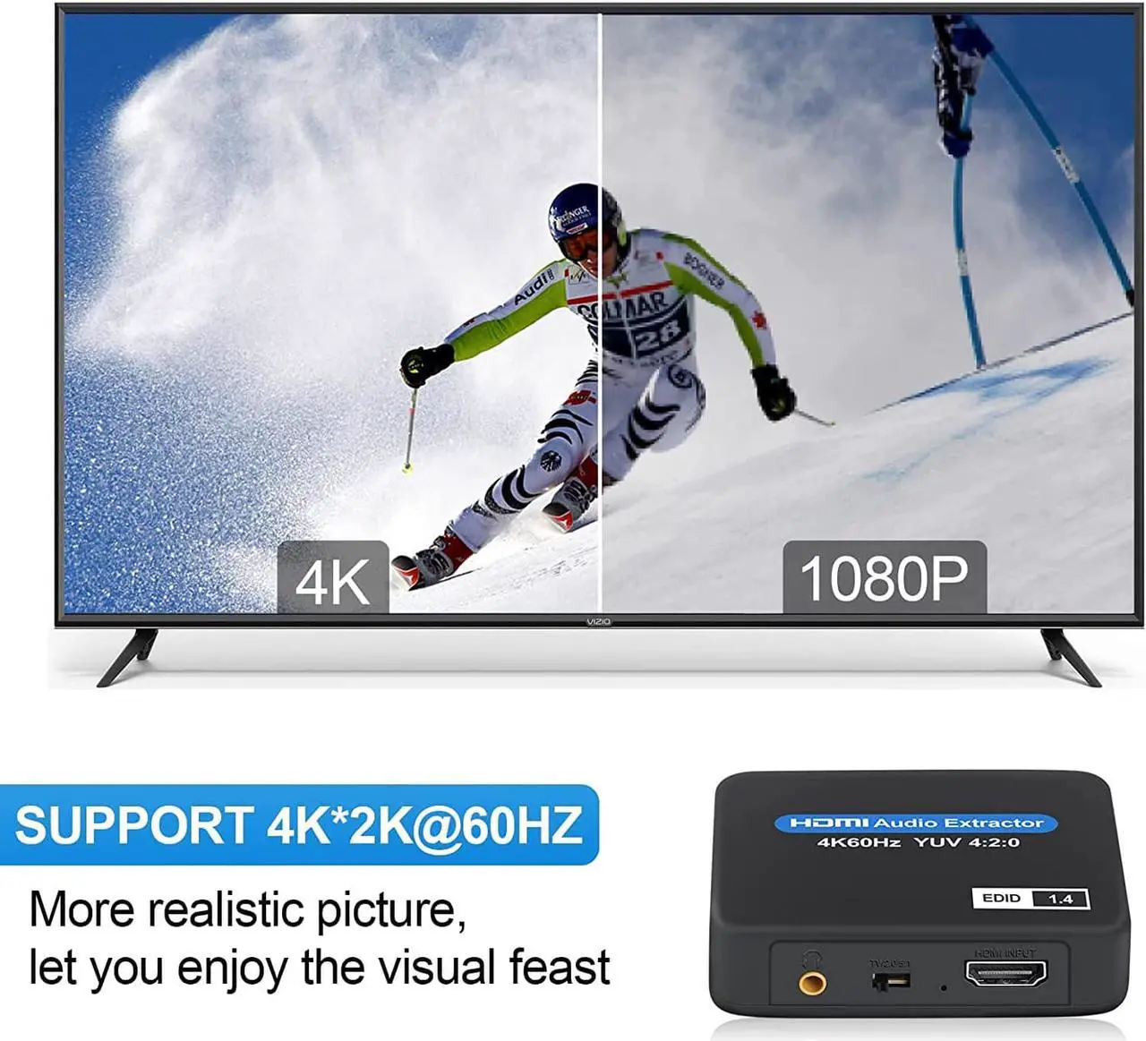 Alt view image 5 of 7 - ESTONE HDMI Audio Extractor Splitter, 4K@60Hz HDMI to HDMI + Optical Toslink SPDIF + 3.5mm Audio Output, HDMI Audio Converter Adapter Embedder Support 1080P 3D Suit for Fire Stick, Xbox, Laptop