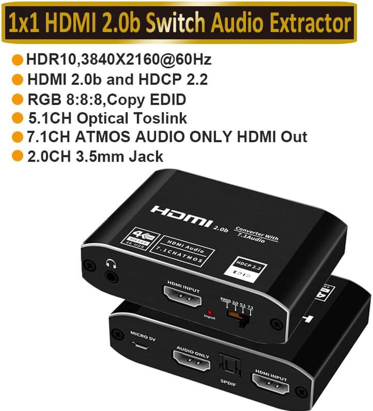 ESTONE 4K 60Hz Panoramic Sound HDMI Audio Extractor, HDMI + HDMI 7.1CH + Optical Toslink SPDIF + 3.5mm Audio HDMI Audio Converter For PS4, PS5, Fire Stick, Xbox, Laptop