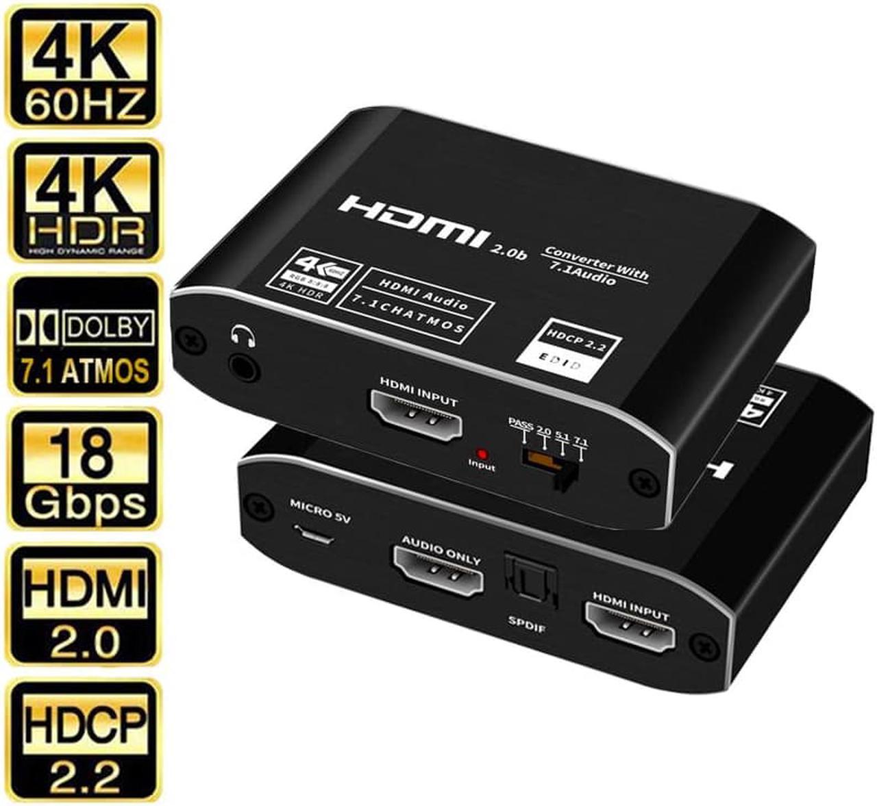 ESTONE 4K 60Hz HDMI 2.0 Audio Extractor Splitter Audio Converter 4K HDMI to Optical TOSLINK SPDIF 7.1 for PS5, Xbox, Fire Stick