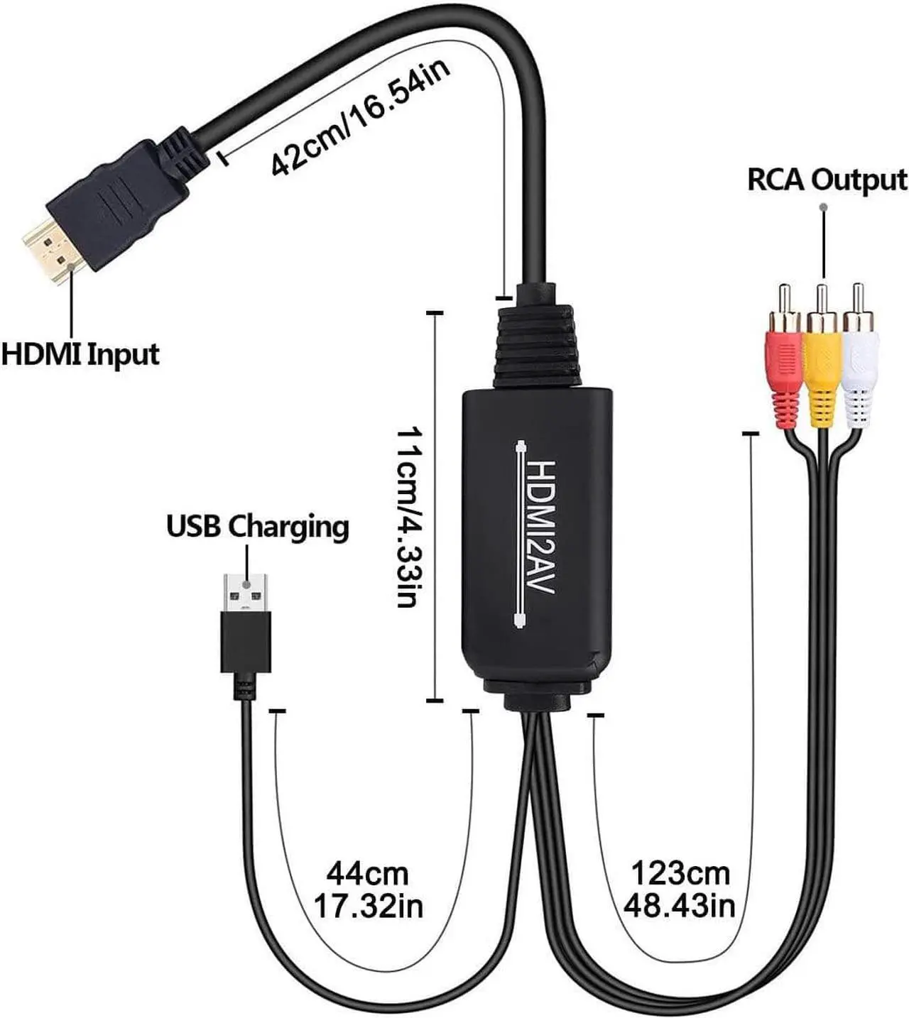 Alt view image 5 of 7 - ESTONE HDMI to RCA Cable, HDMI Male to 3RCA/AV Converter Adapter HDMI Signal to Analog AV CVBS for Fire TV. Roku,DVD,HDTV,PC,Laptop,Xbox,PS4