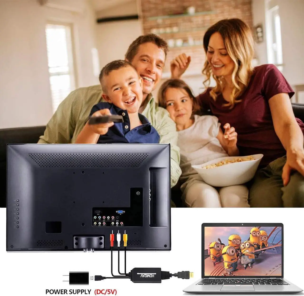 Alt view image 6 of 7 - ESTONE HDMI to RCA Cable, HDMI Male to 3RCA/AV Converter Adapter HDMI Signal to Analog AV CVBS for Fire TV. Roku,DVD,HDTV,PC,Laptop,Xbox,PS4