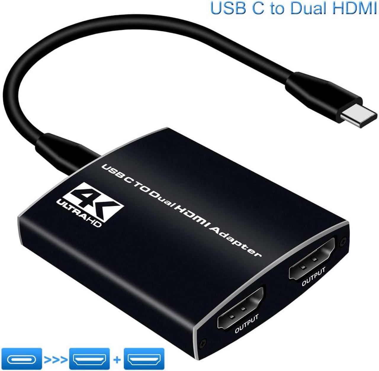 USB C to Dual HDMI Adapter, Type C to HDMI Dual Monitor Converter 4K@60Hz with Power Delivery, 3.5mm Audio Jack, Compatible with MacBook Pro/Air,Nintendo Switch,Dell XPS 13/15,HP,More USB C Device