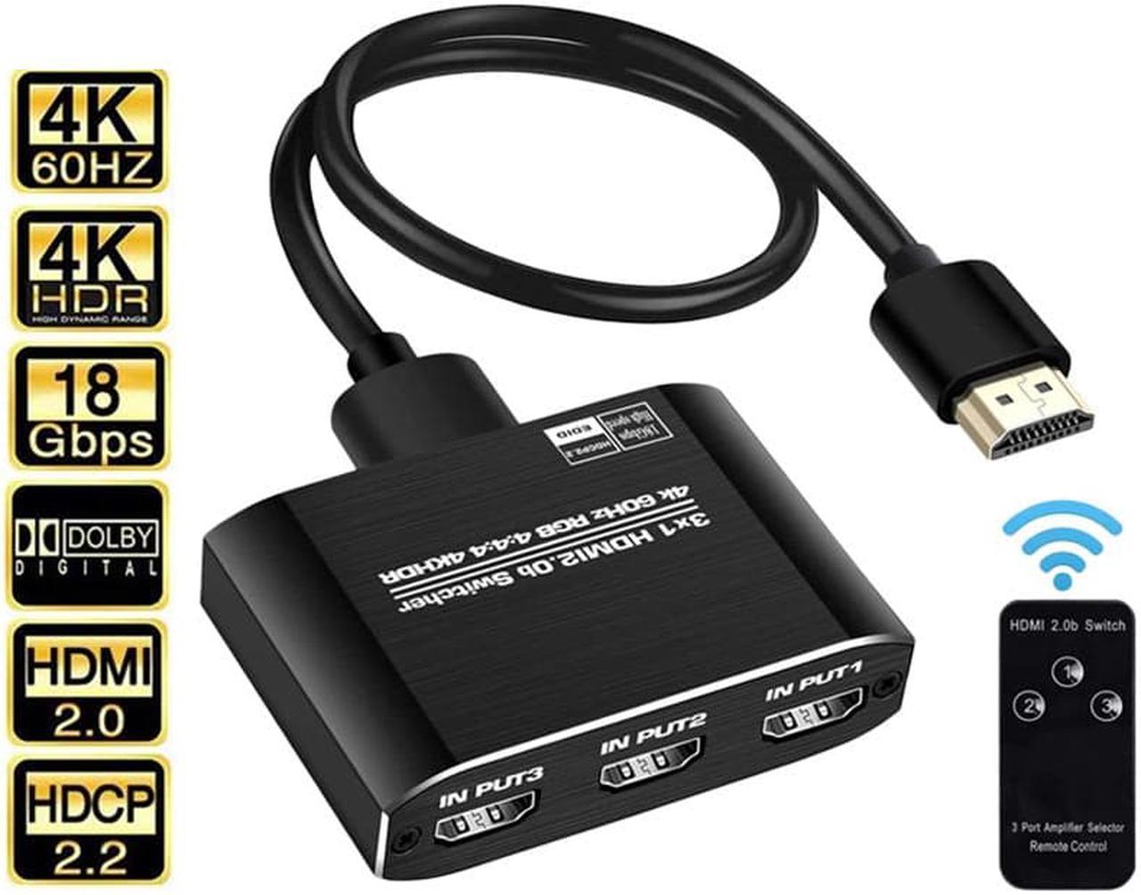 Switcher HDMI 2.0-compatible 3 in 1 out 4K 60Hz 2K 120Hz Switch Splitter adapter IR Remote For PS5 PS4 Projector Supports Ultra HD Dolby Vision, 18.5Gbps, HDR10, HDCP 2.2 & 3D - OZQ3-1