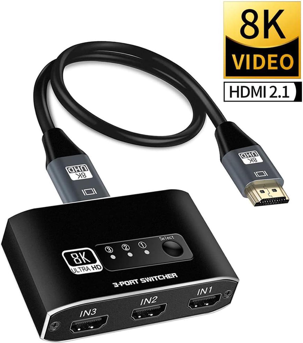 HDMI Switch 8K@60HzUpgraded3 in 1 Out HDMI Splitter, 3 Port Hdmi Switcher Box Supports Full HD 8K 4K 1080P 3D,Multi Port HDMI Switcher Selector 2.1 HDMI Switch for Xbox PS3 4 5 TV Gaming Mac Roku