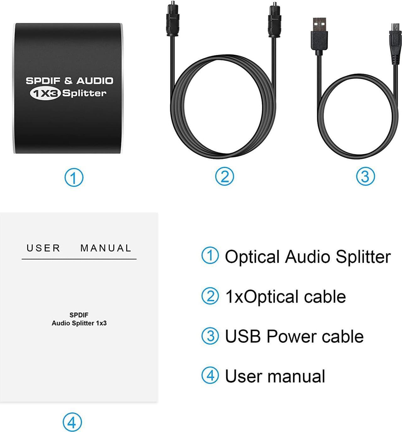 Alt view image 6 of 7 - ESTONE Digital SPDIF Optical Audio Splitter Switch Toslink Splitter Switcher Adapter 1x3 Optical Splitter 1 In 3 Out Support DTS AC3