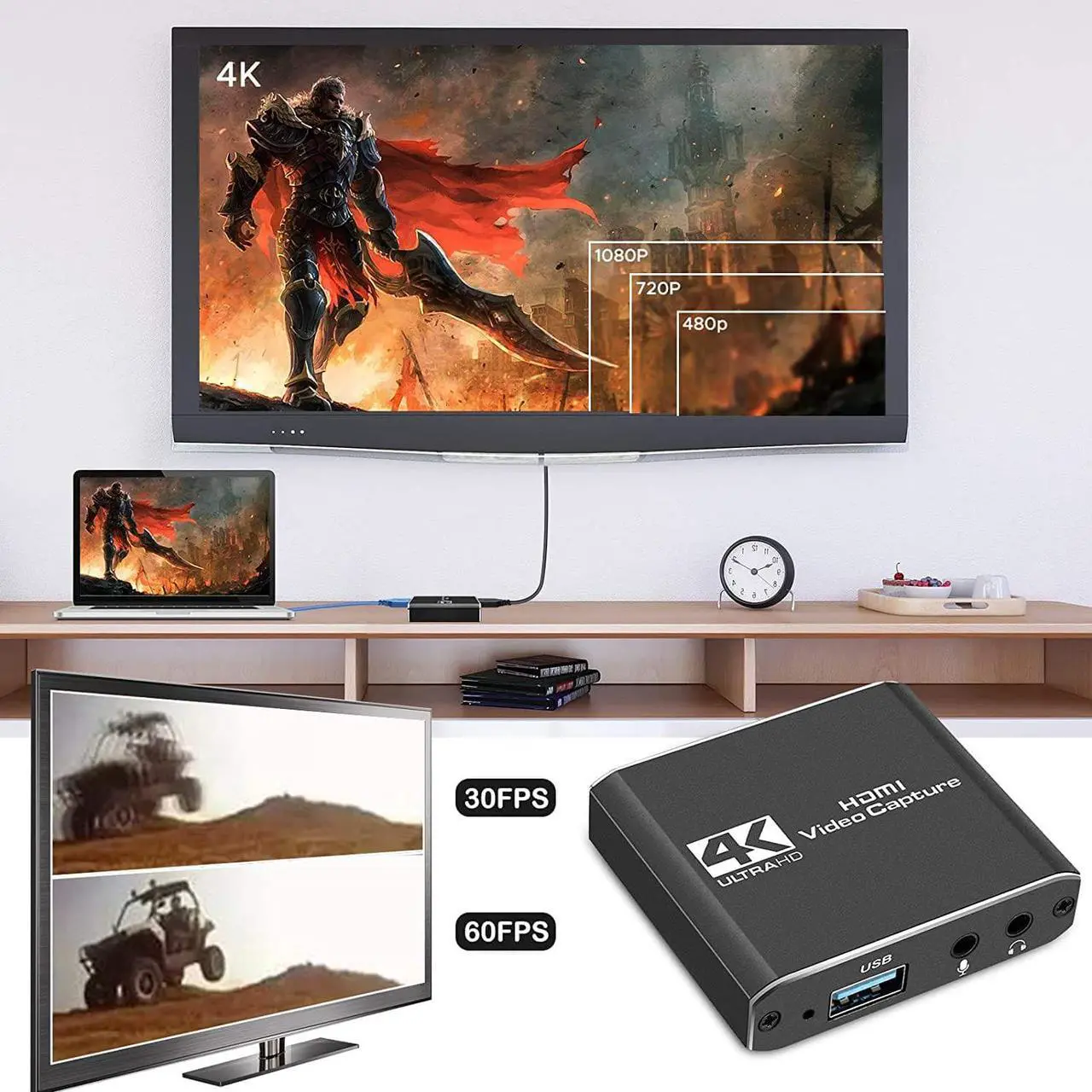 Alt view image 6 of 7 - External Capture Card, Stream and Record in 1080p@60Hz 4K@30Hz with ultra-low latency on PS5, PS4/Pro, Xbox Series X/S, Xbox One X/S, in OBS and more, works with PC and Mac