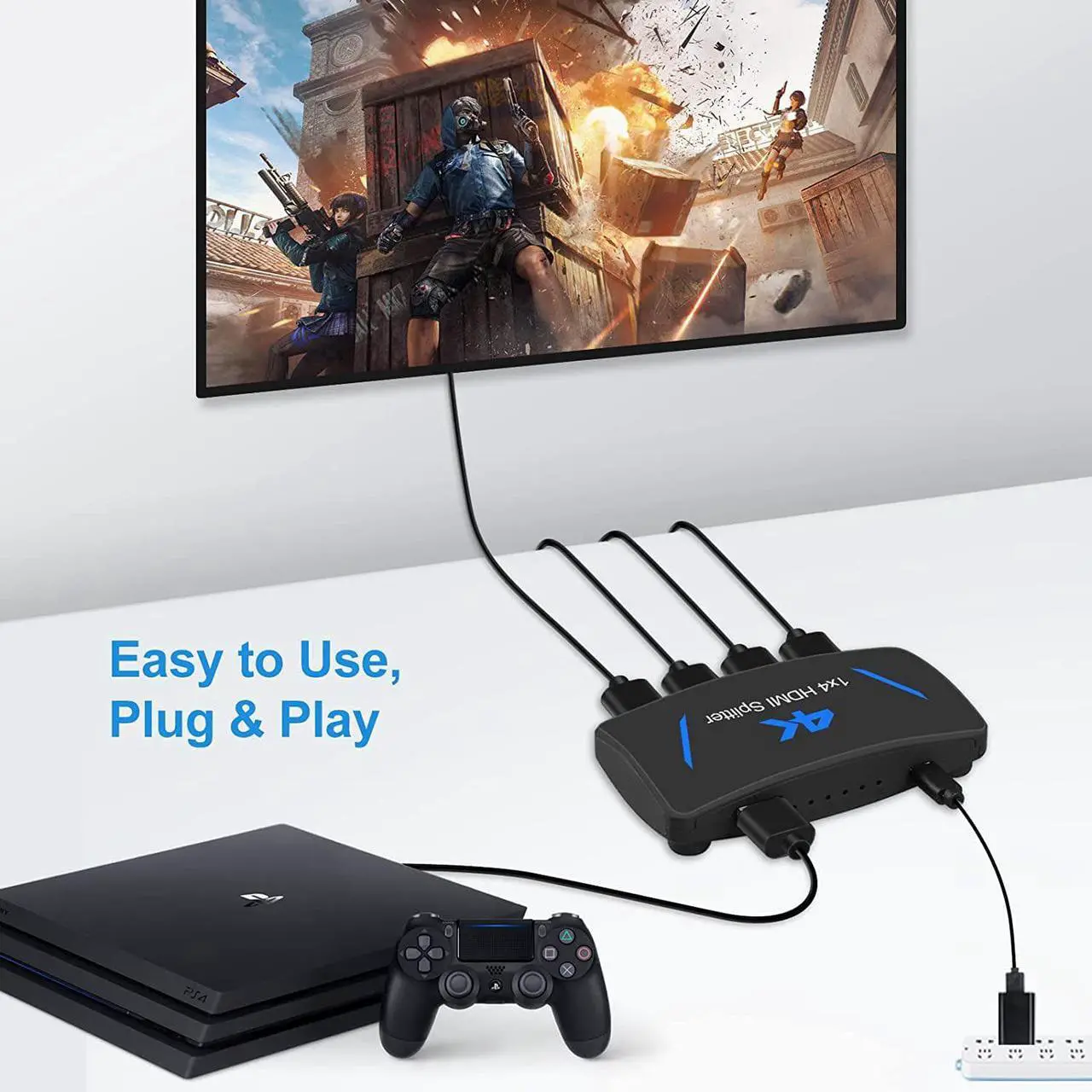 Alt view image 5 of 7 - ESTONE 4K 1x4 HDMI Splitter 1 in 4 Out, 4 Port Powered HDMI Splitter Multi Monitor Outputs 4Kx2K@30Hz 3D HDCP1.4b HDCP1.4 for Projector, HDTV