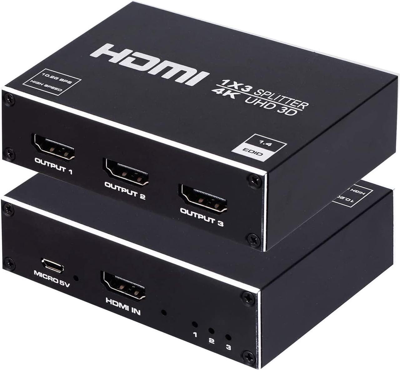 Main image of ESTONE HDMI Splitter 1 in 3 Out, 4K HDMI Splitter V1.4b Powered Audio Video Distributor Duplicate/Mirror Screen, 1x3 HDMI Splitter for TV Support 4Kx2k 30Hz 3D for Xbox, PS5, Roku Blu-Ray Player, HDTV