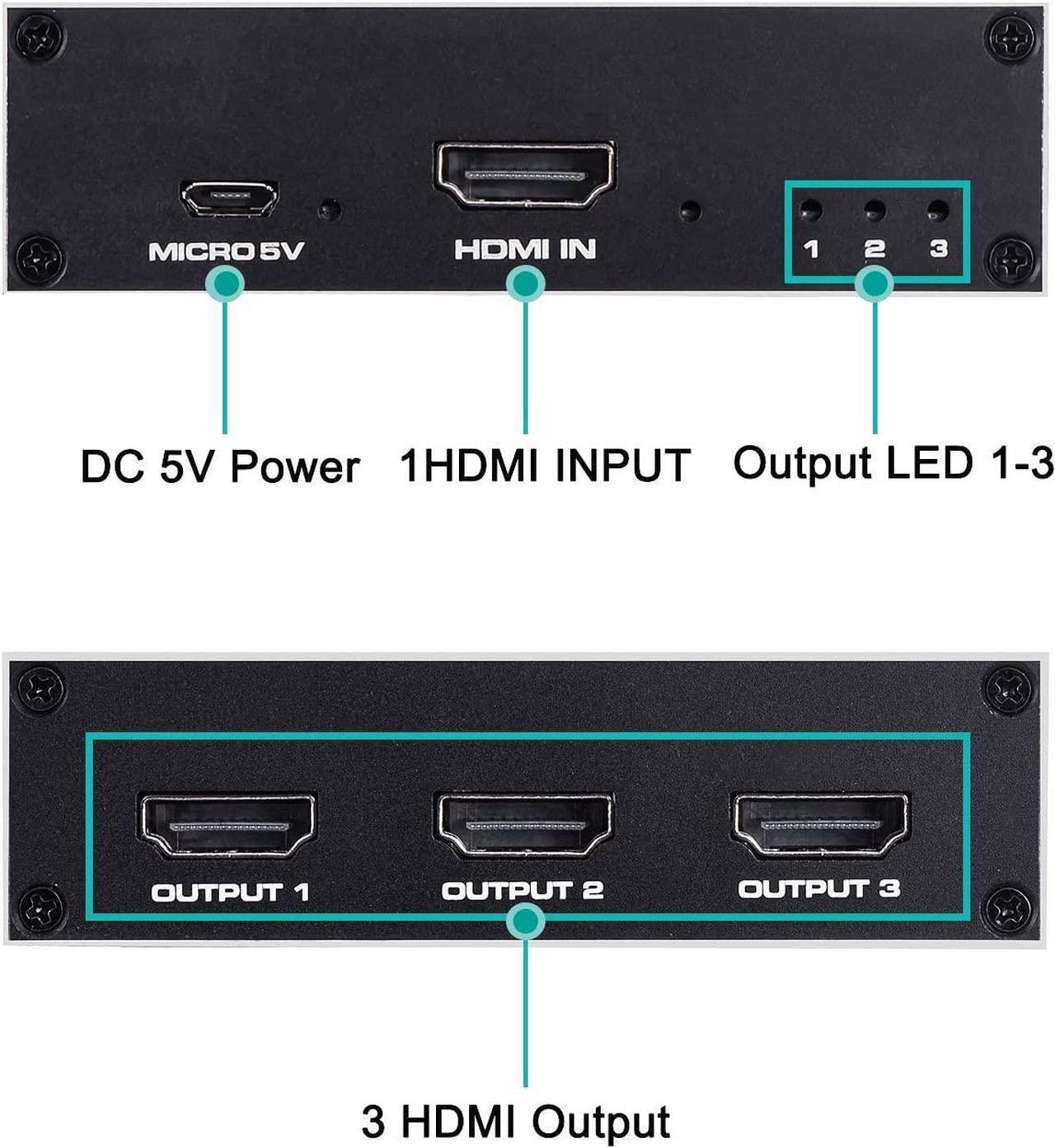 Alt view image 5 of 7 - ESTONE HDMI Splitter 1 in 3 Out, 4K HDMI Splitter V1.4b Powered Audio Video Distributor Duplicate/Mirror Screen, 1x3 HDMI Splitter for TV Support 4Kx2k 30Hz 3D for Xbox, PS5, Roku Blu-Ray Player, HDTV