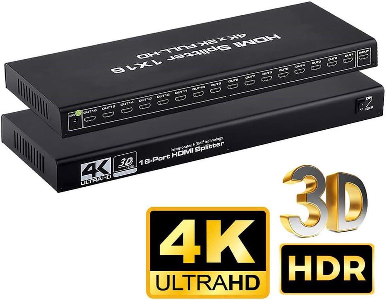 HDMI Splitter 1 in 16 Out 4K @ 30Hz 1x16 Powered HDMI Splitter Duplicate Mirror Supports 4K 3D Full HD 1080P for Xbox, PS16 PS16 Fire Stick Blu Ray Apple TV HDTV  (1 Source to 16 Displays)