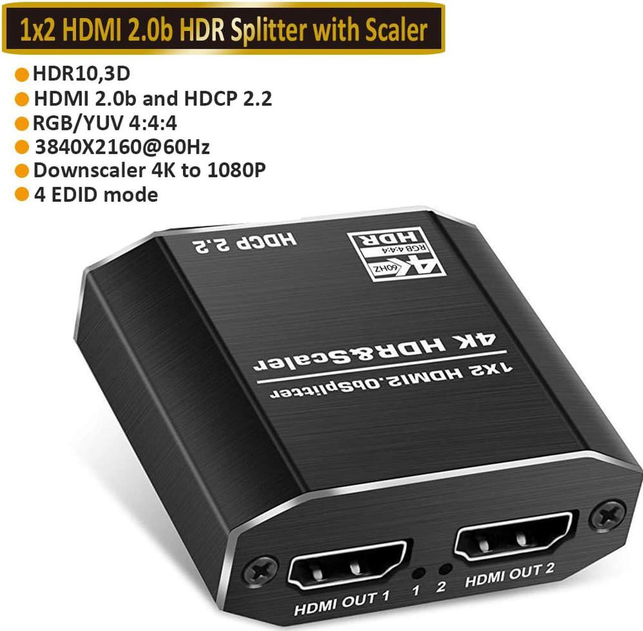 HDMI Splitter 1 in 2 Out with 4 kinds of EDID mode- 4K Ver HDMI2.0 HDCP2.2, Powered HDMI Splitter Supports HDCP2.2, HDMI2.0b, EDID, 3D, RGB 4:4:4 for Xbox PS4 PS3 Fire Stick Roku Blu-Ray Player TV