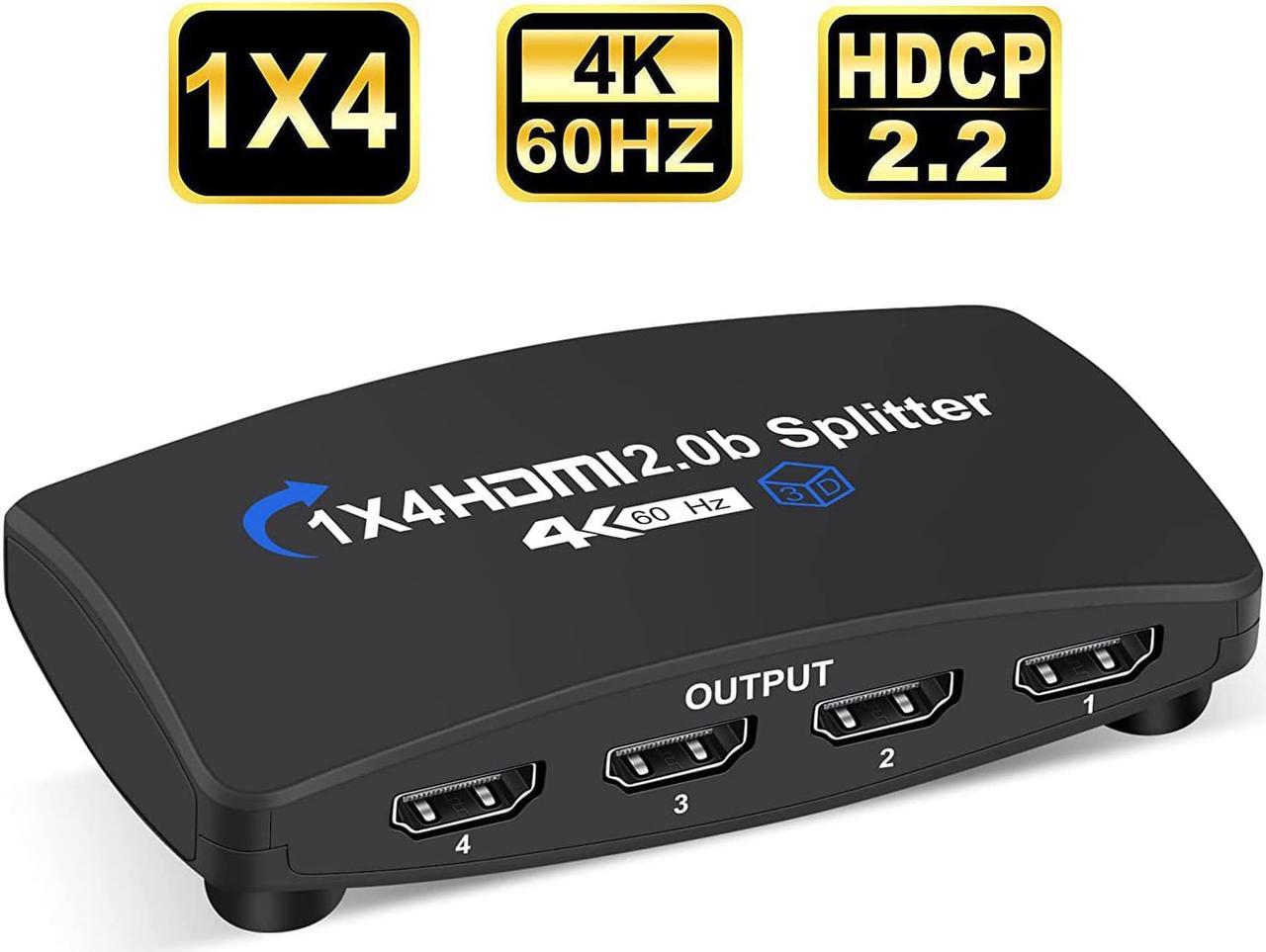 HDMI Splitter 1 in 4 Out,ESTONE 4K HDMI Splitter for Four Monitors Duplicate/Mirror Only, 1x4 HDMI Splitter 1 to 4 Amplifier for Full HD 1080P 3D (1 Source onto 4 Displays)