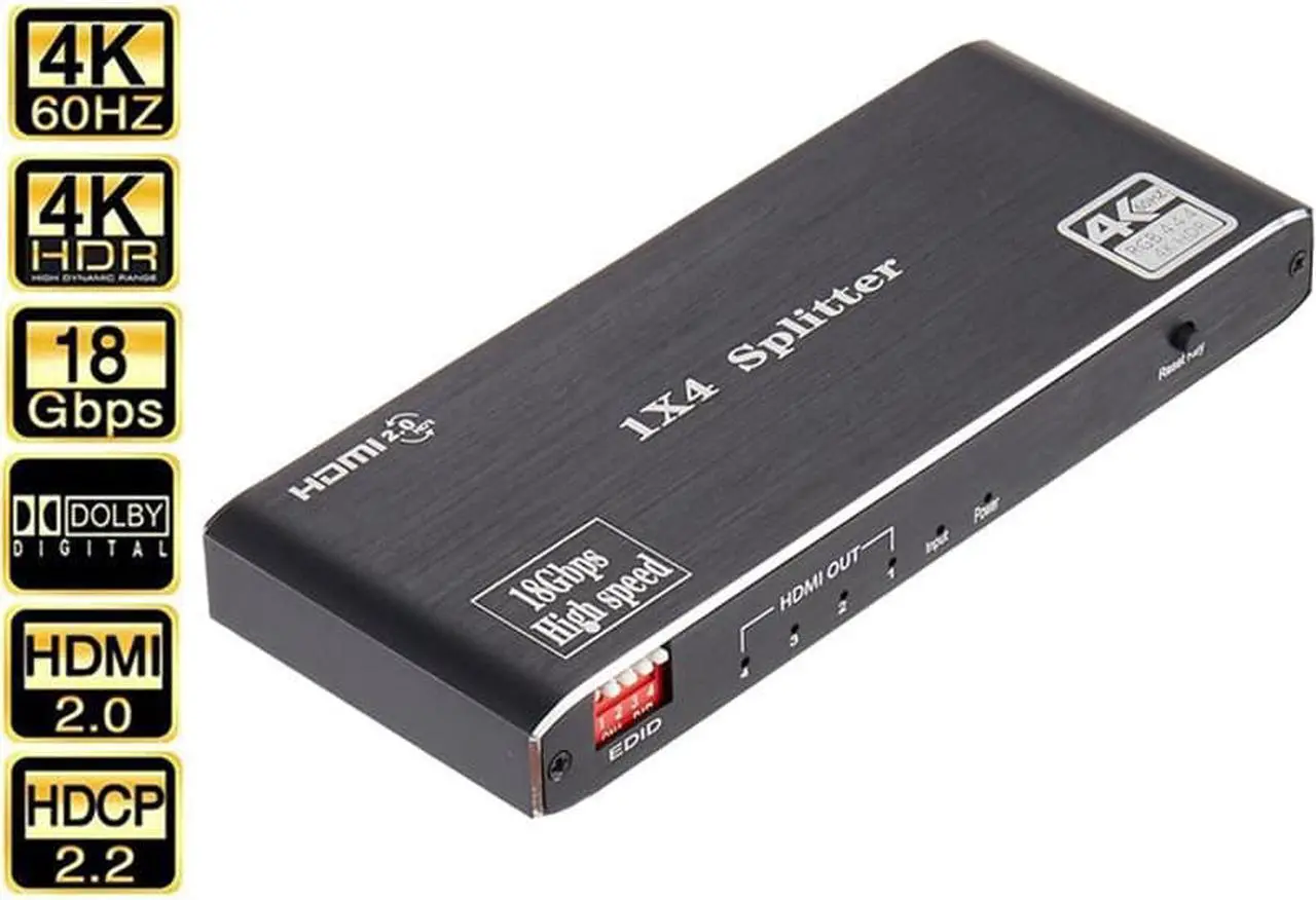 Main image of ESTONE HDMI Splitter 4k 60Hz 1 in 4 Out with EDID for 4 Dual Monitors 1080P 3D 1x4 HDMI Splitter for PS4 pro