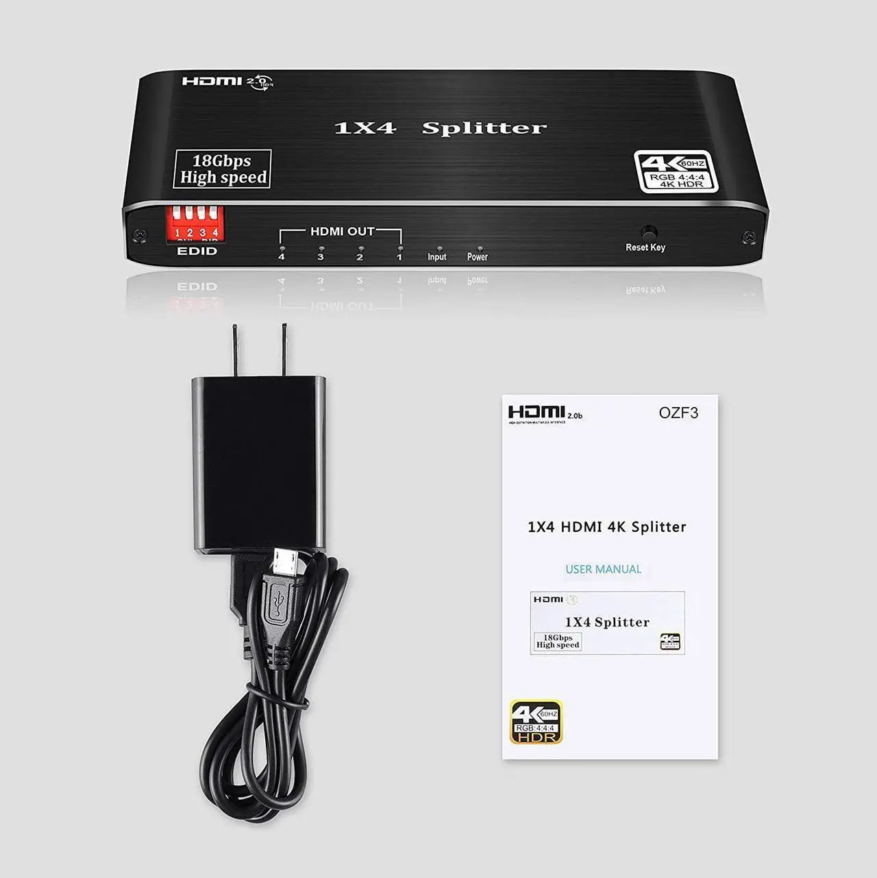 Alt view image 7 of 7 - ESTONE HDMI Splitter 4k 60Hz 1 in 4 Out with EDID for 4 Dual Monitors 1080P 3D 1x4 HDMI Splitter for PS4 pro