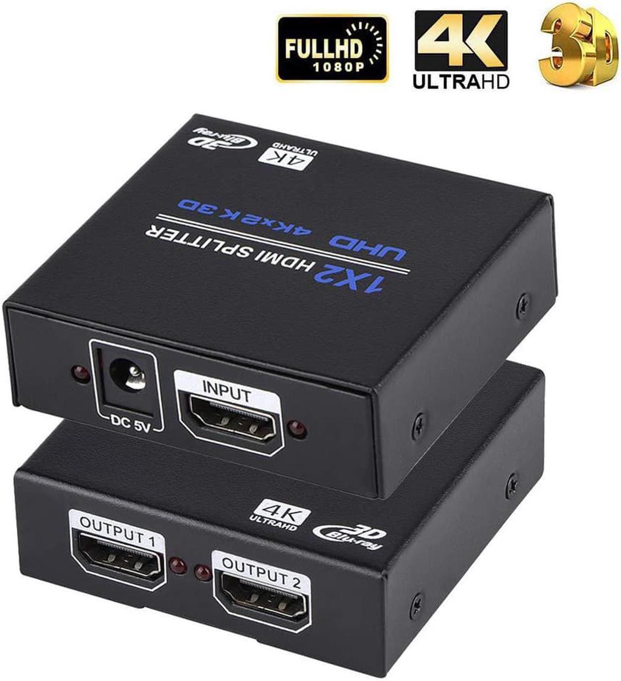 4K 1 in 2 Out HDMI Splitter -ESTONE Ultra HD 4K @ 30 Hz 1x2 V. 1.4 HDCP, Power HDMI Supports 4K 3D Full HD 1080P for Xbox, PS4 PS3 Fire Stick Blu Ray Apple TV HDTV - Adapter Included