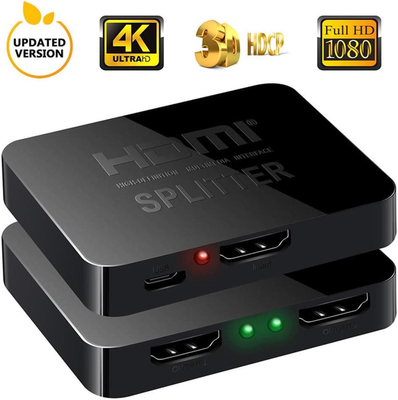 HDMI Splitter 1x2, HDMI Splitter 1x2 Ultra Thin 1 Input 2 Output HDMI Switcher Box Support 4K@30Hz, 1080p@60Hz, 3D, 2160p for PS4, Xbox, Apple Tv and More