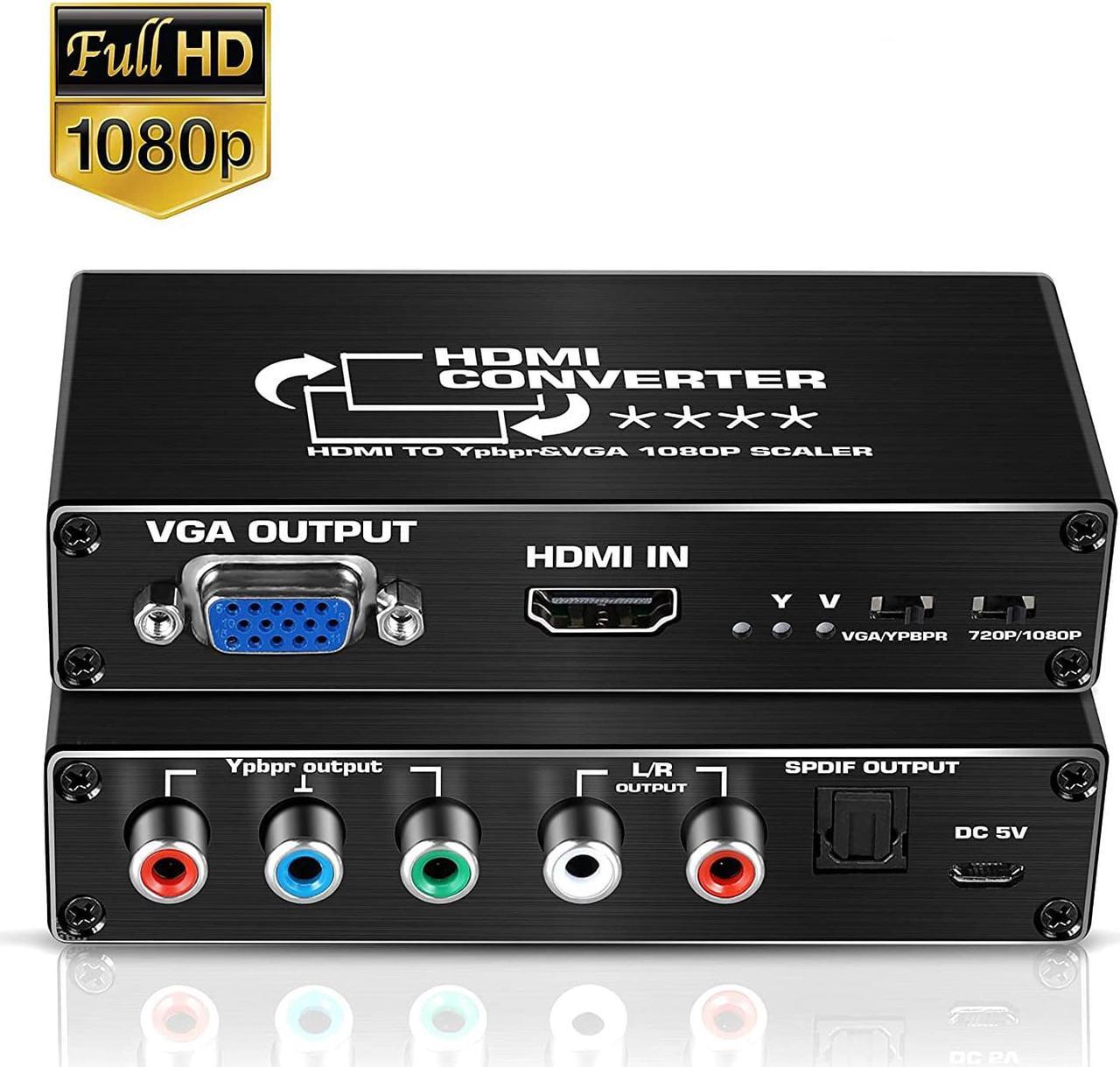 HDMI to 5RCA or VGA Scaler Converter HDMI to YPbPr 5RCA RGB Scaler Adapter Support 1080P, HDMI Converter with SPDIF Output for Apple TV, PS3/PS4, WII, Xbox, Fire Stick, Roku, DVD Players ect.