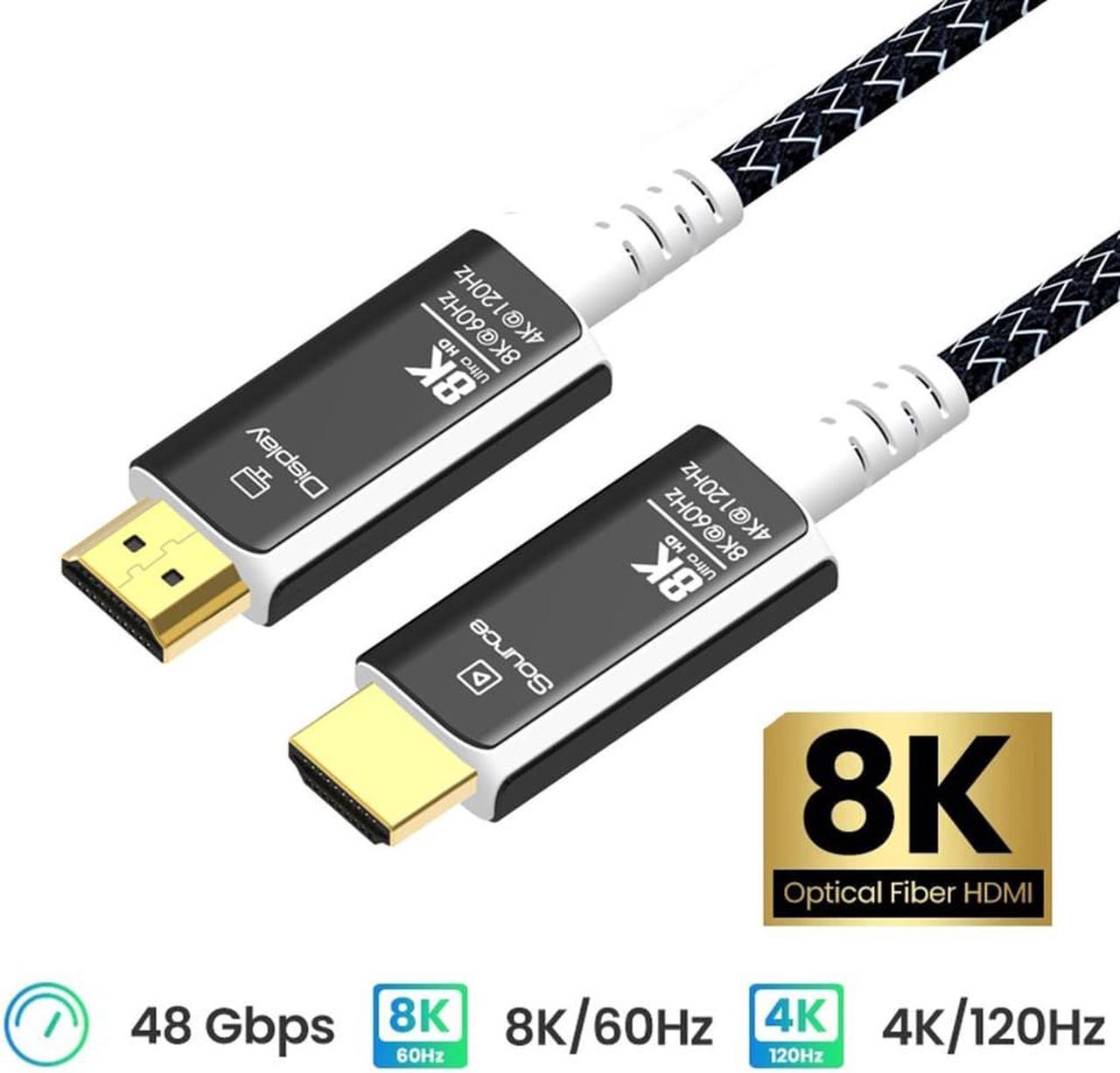 8K HDMI Cable Fiber Optic HDMI 2.1 Braided Nylon 16Feet Ultra High Speed 48Gbps, Supports 8K@60Hz, 4K@120Hz, Dynamic HDR, eARC, Compatible RTX3090, Xbox Series X, PS5, UHD SUHD TV, (Black+White)