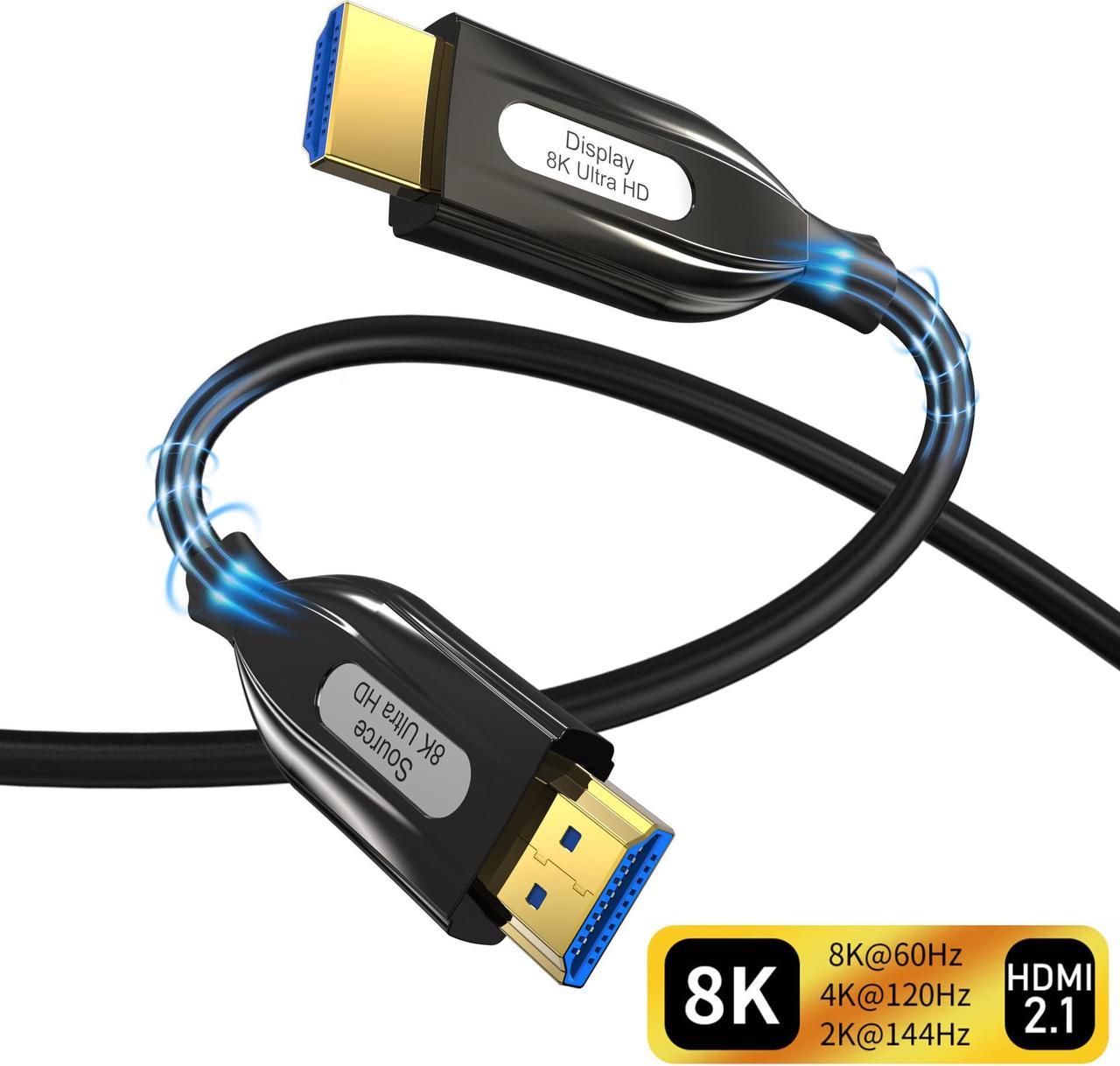 High-Speed Fiber Optic Gaming HDMI 2.1 Cable (48Gbps, 8K/60Hz ) - 16FT, Black - Compatible with Roku TV/PS5/HDTV/Blu-ray