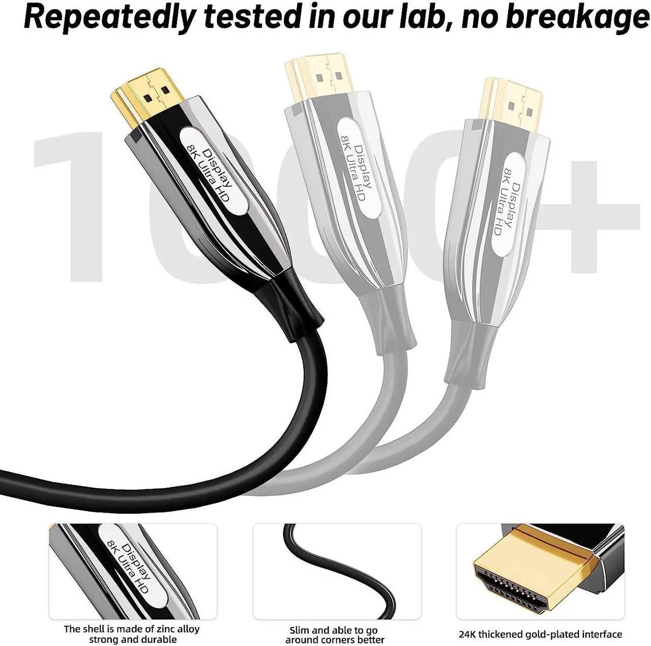 Alt view image 6 of 7 - 8K Fiber Optic Gaming HDMI 2.1 Cable 164FT/50M, 48Gbps High Speed 3D 8K60 4K120 144Hz HDMI Cord eARC HDR10 HDCP 2.2&2.3 Compatible with Roku TV/PS5/HDTV/Blu-ray Black