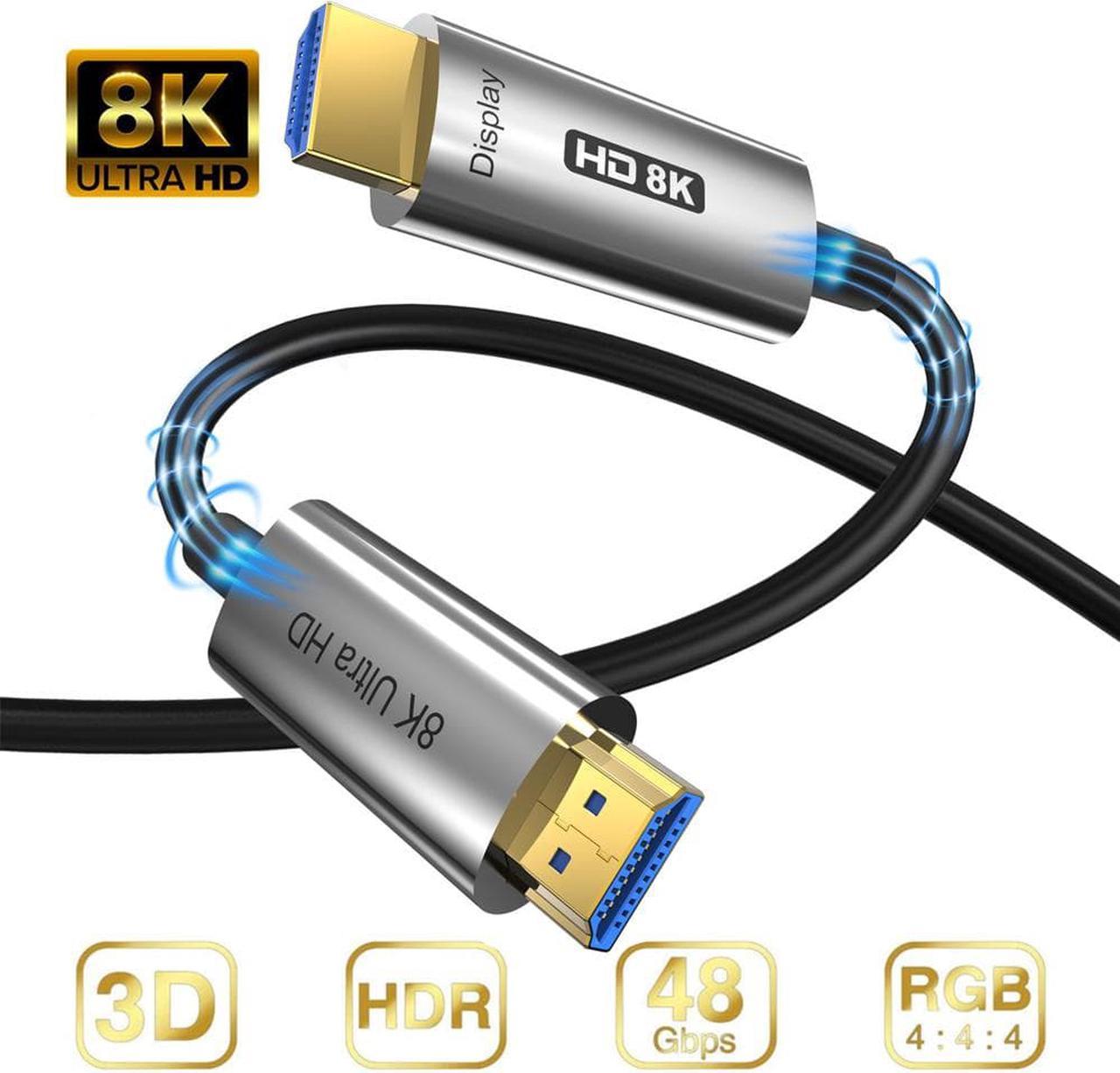 8K HDMI 2.1 Fiber Optic Cable 16FT, Slim CL3 Rated In-Wall 48Gbps High Speed HDMI  - 8K@60Hz 4K@120Hz 144Hz, HDCP 2.2&2.3, Dynamic HDR, eARC, DTS:X, RTX 3090, Dolby - Silver