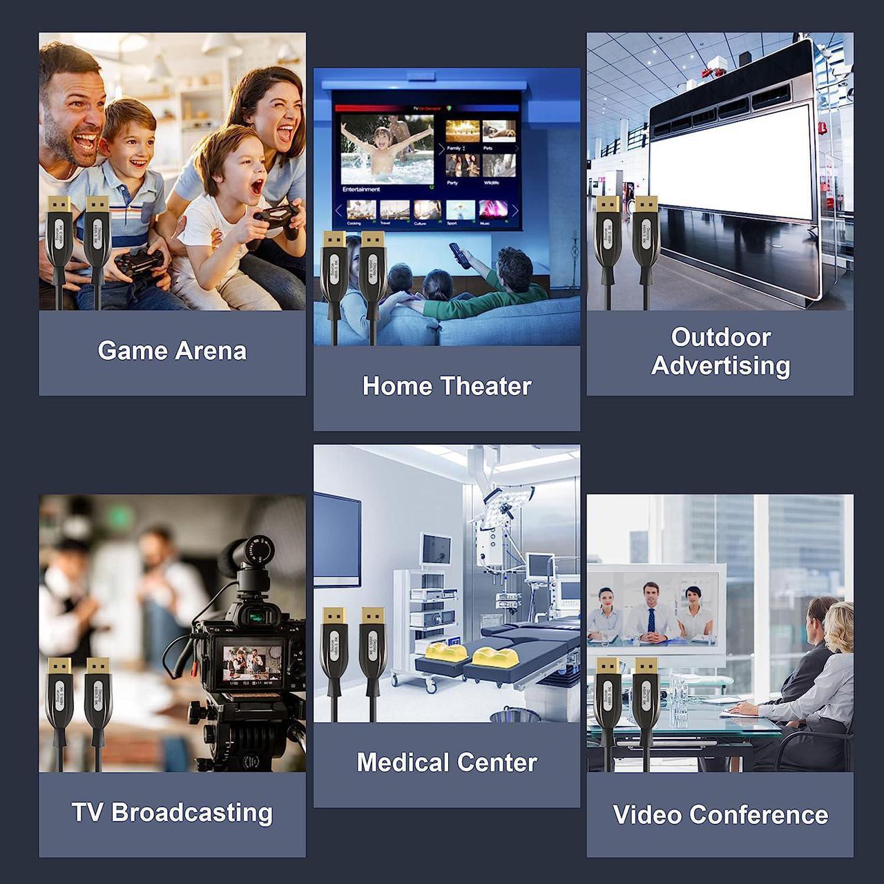 Alt view image 7 of 7 - 8K DP 1.4 Fiber Optic Cable 50Feet/15m, 8K Displayport 1.4 Cable, Heavy Duty Cord, Oxygen-Free Copper, 32.4Gbps Ultra High Speed, 8K@60Hz, 4K@144Hz, 2K@240Hz, Support HBR3, DSC 1.2, HDR10