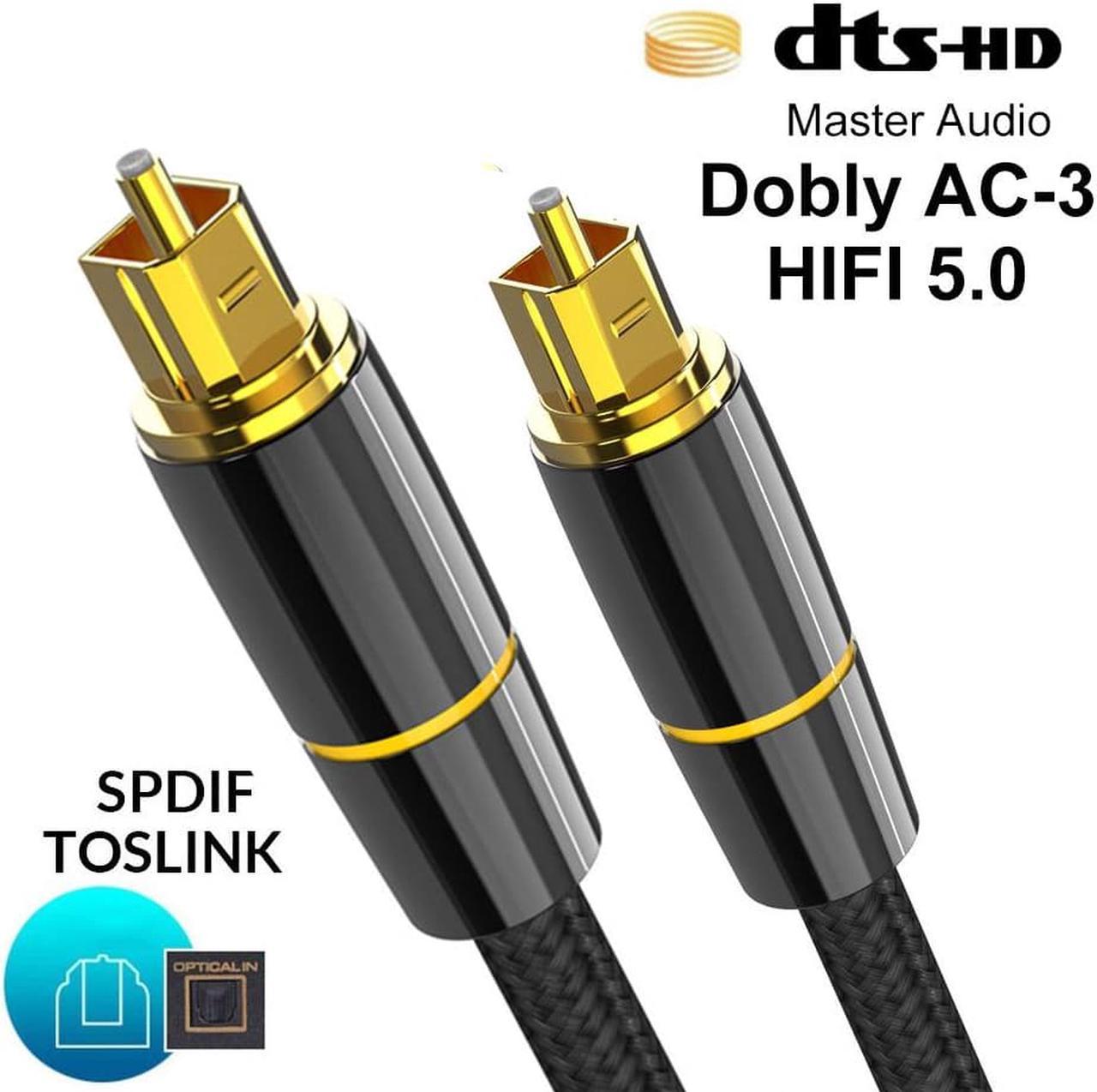 ESTONE Digital Optical Audio Toslink Cable Male to Male- 24K Glod Plated Metal Connectors and Braided Jacket 3 feet