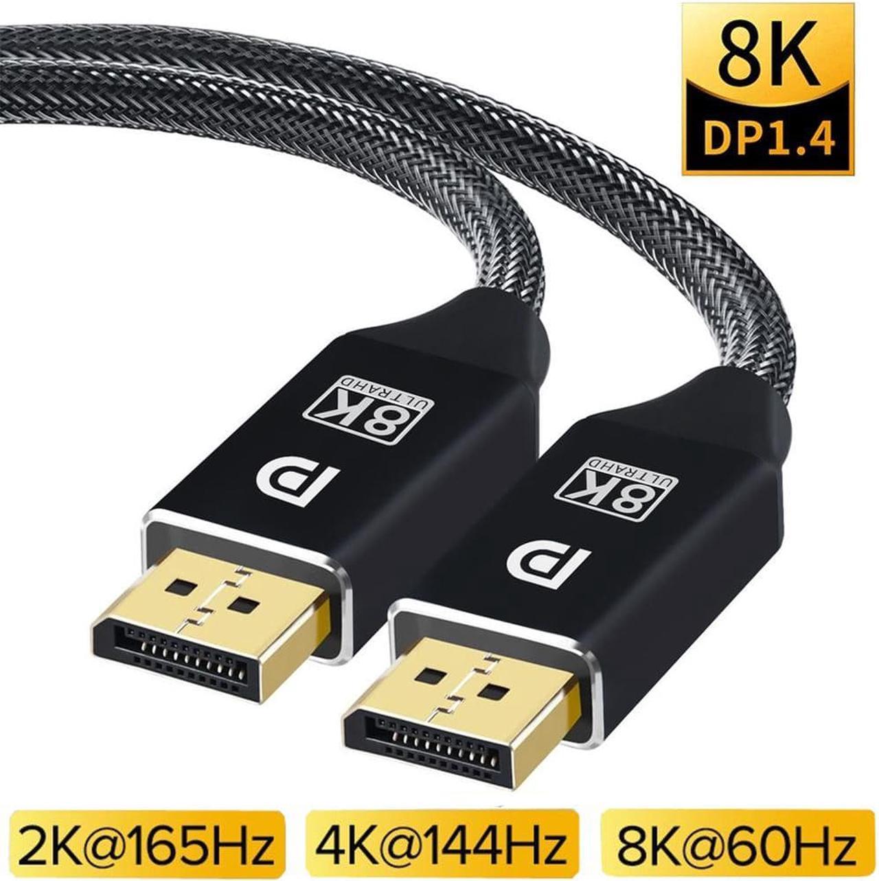 ESTONE Certified DisplayPort Cable 1.4, 8K DP Cable 6.6FT (8K@60Hz, 2K@240Hz, 4K@144Hz, 32.4Gbps) Support HDCP 2.2, HDR10 FreeSync G-Sync for Gaming Laptop TV PC Computer Monitor (Black)