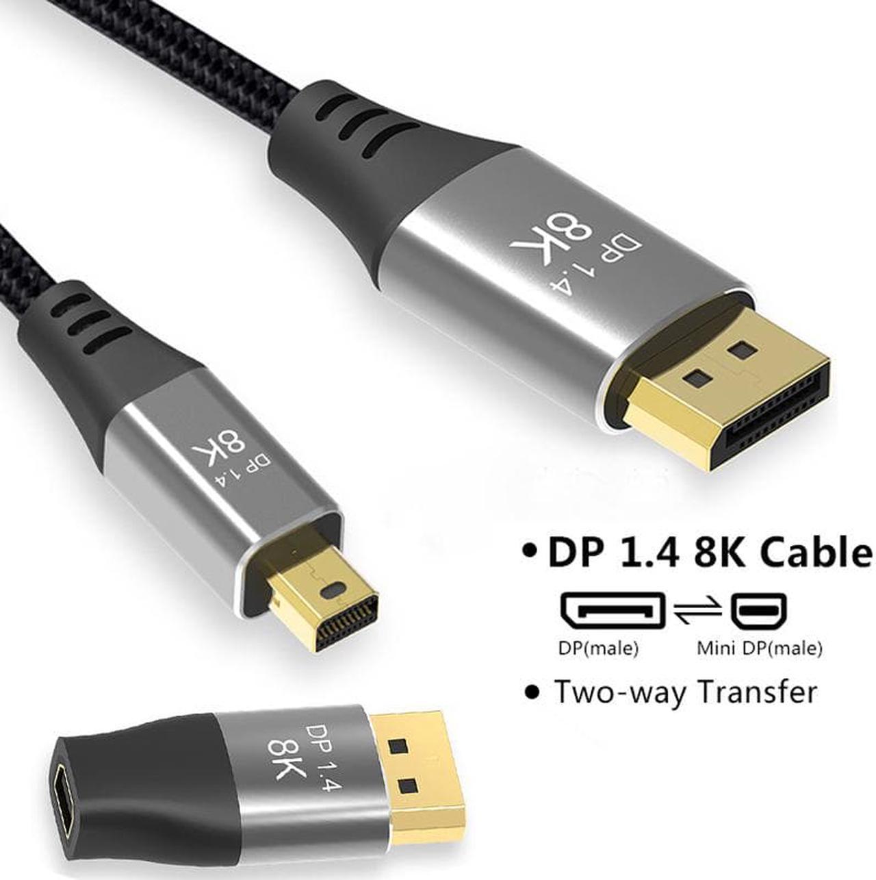 Mini DP to DisplayPort 8K Cable 8K(7680x4320)@60Hz 4K@144Hz DisplayPort 1.4 Bi-Directional Transmission DisplayPort to Mini DisplayPort 8K Cable - 3.3ft