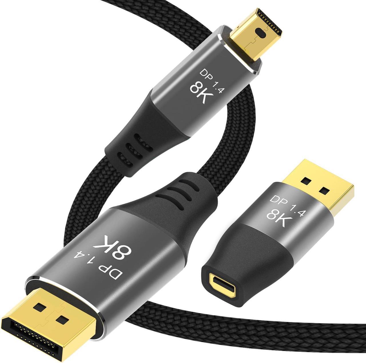 Mini DisplayPort to DisplayPort (Mini DP to DP1.4) with DP to Mini DP Adapter Support 8K@60Hz 4k@144Hz (3.3ft)