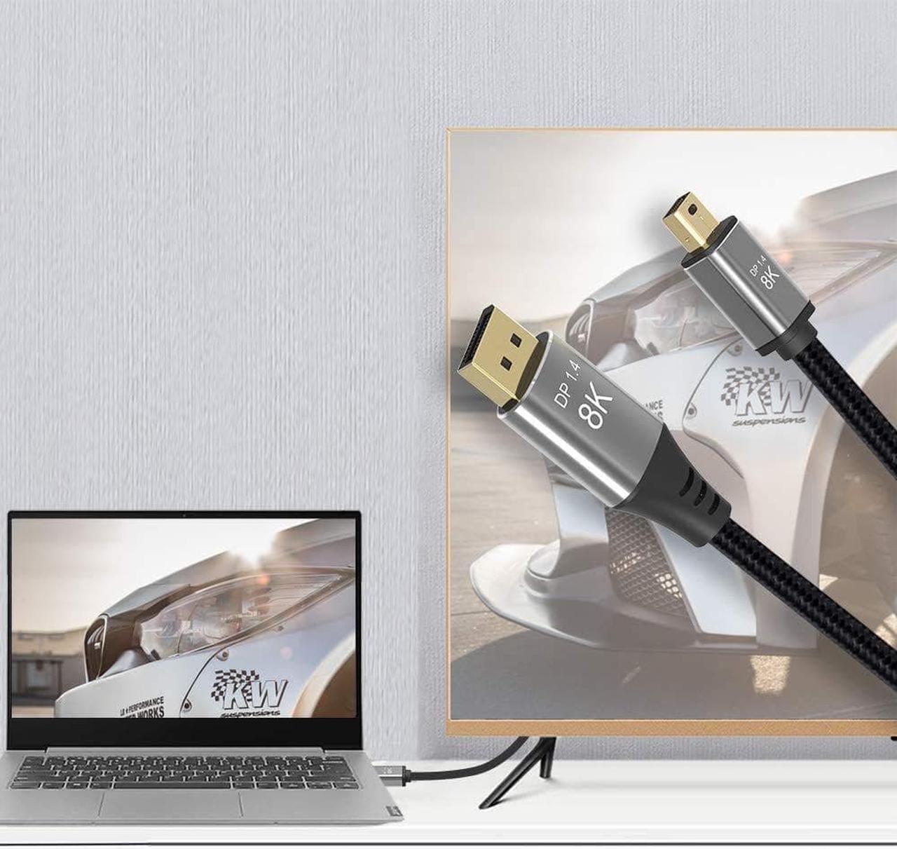 Alt view image 6 of 7 - Mini DisplayPort to DisplayPort 1.4 1.4a Cable 8K 60Hz 4K 144Hz 120Hz 160Hz 2K 280Hz 240Hz 1080p 390Hz Display Port to Mini DisplayPort DP 1.4 HBR3 HDR Certified Cord, 2m (6.6 feet)