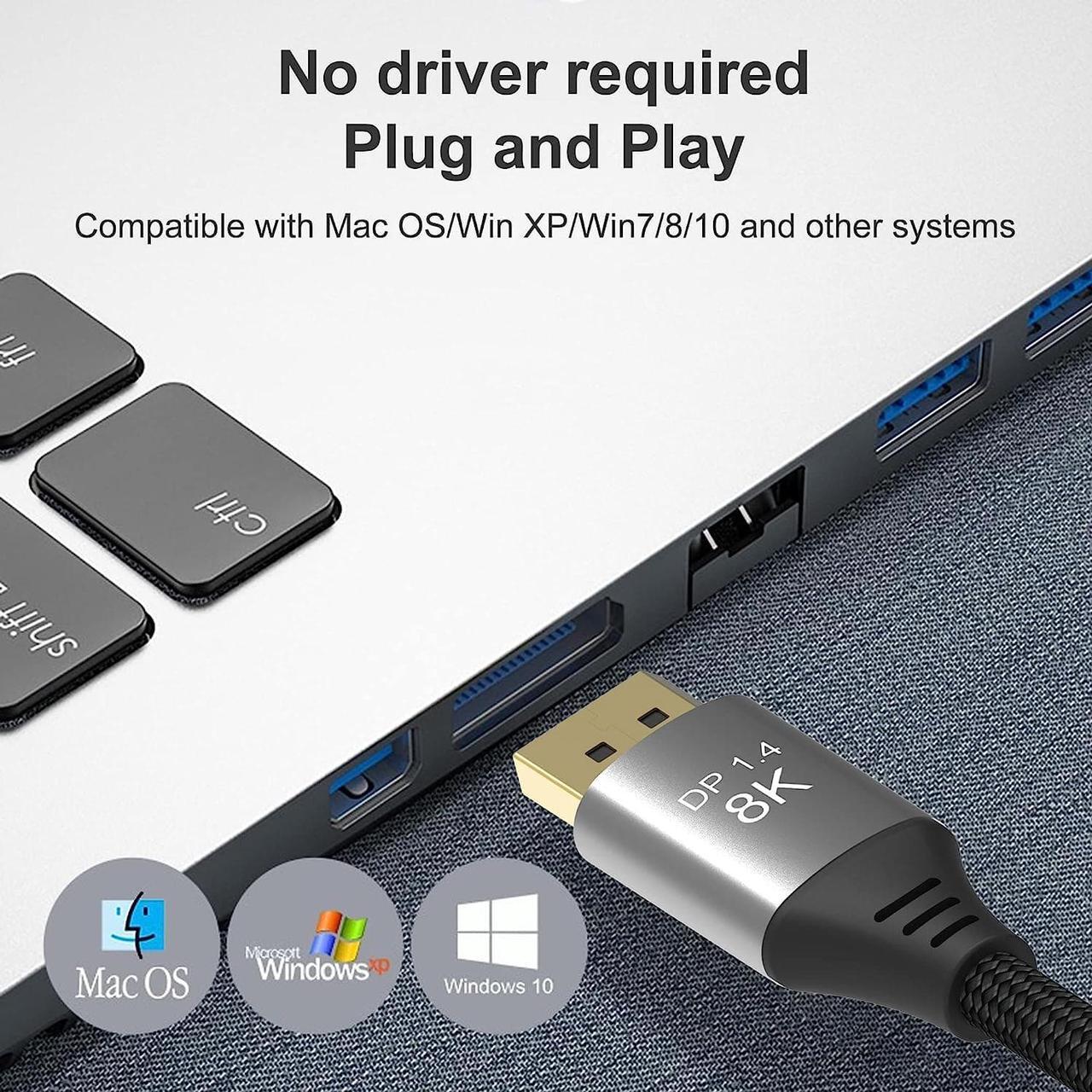 Alt view image 7 of 7 - Mini DisplayPort to DisplayPort 1.4 1.4a Cable 8K 60Hz 4K 144Hz 120Hz 160Hz 2K 280Hz 240Hz 1080p 390Hz Display Port to Mini DisplayPort DP 1.4 HBR3 HDR Certified Cord, 2m (6.6 feet)